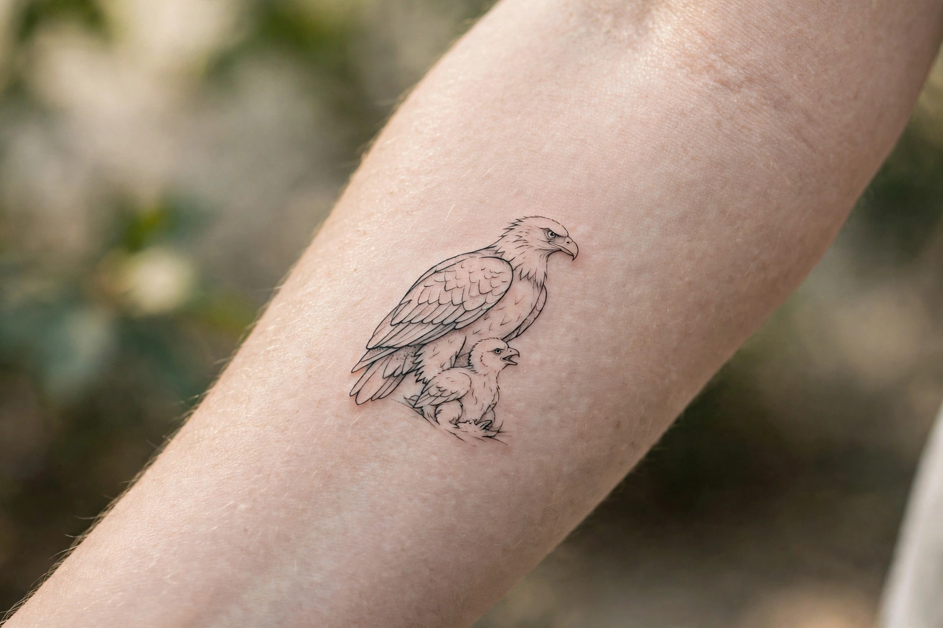 Eagle and eaglet tattoo symbolizing soaring mother son bond