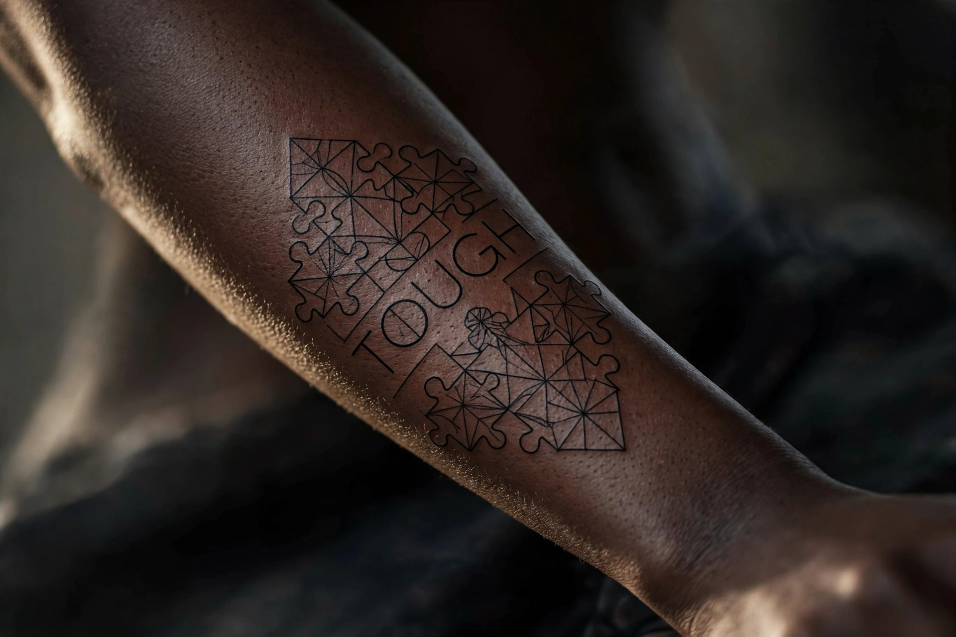 Bold puzzle piece tattoos that fit together for mother and son