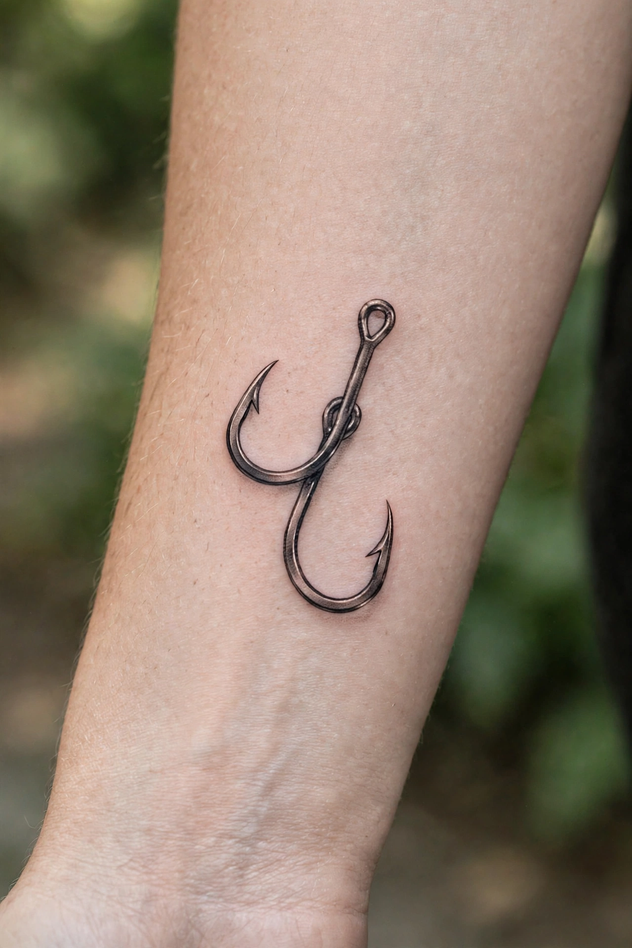 Matching fishing hook tattoos for mother and son who fish together