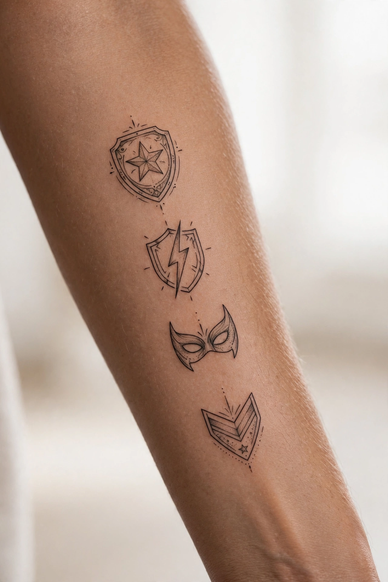 Matching superhero emblem tattoos for mother and son