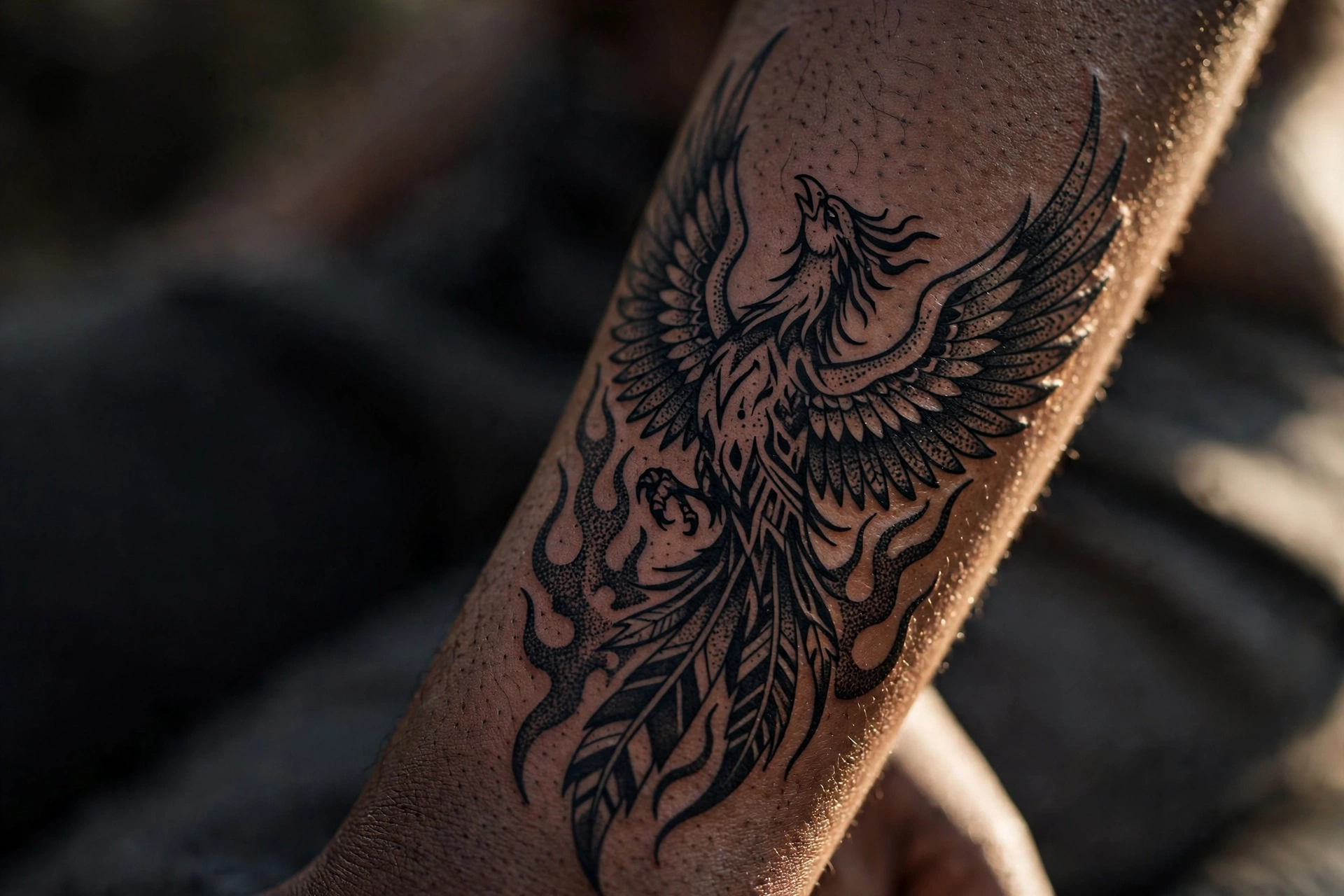 phoenix rising from flames mythology tattoo symbolizing rebirth