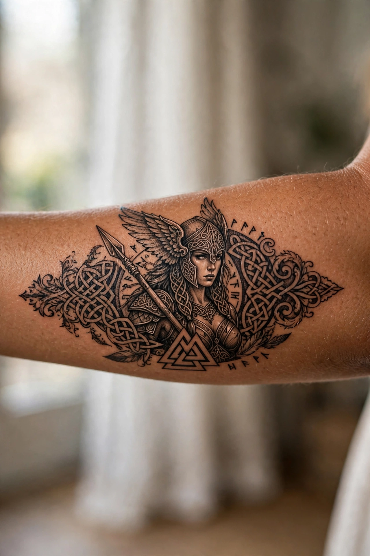 Valkyrie winged warrior Norse mythology tattoo design