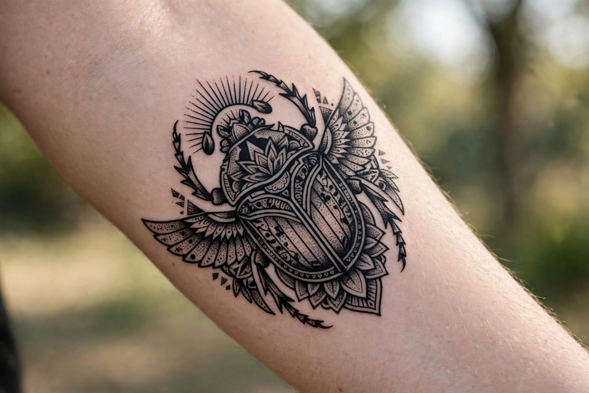 scarab beetle Egyptian mythology tattoo symbolizing rebirth