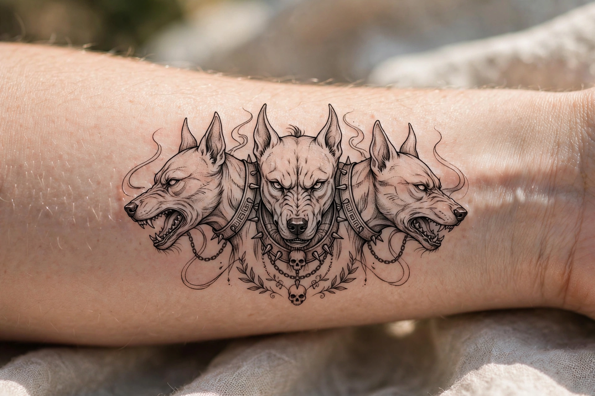 Cerberus three-headed dog Greek mythology tattoo