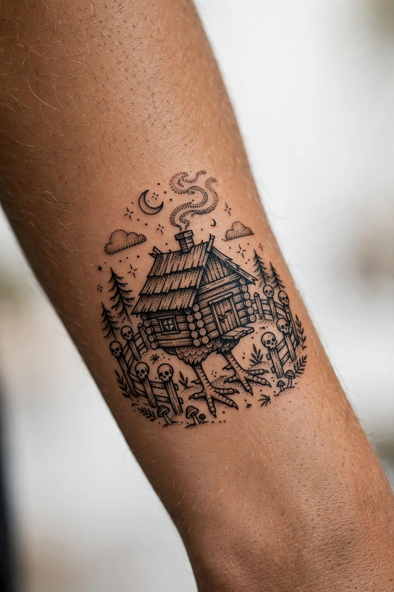 Baba Yaga chicken-legged hut Slavic mythology tattoo