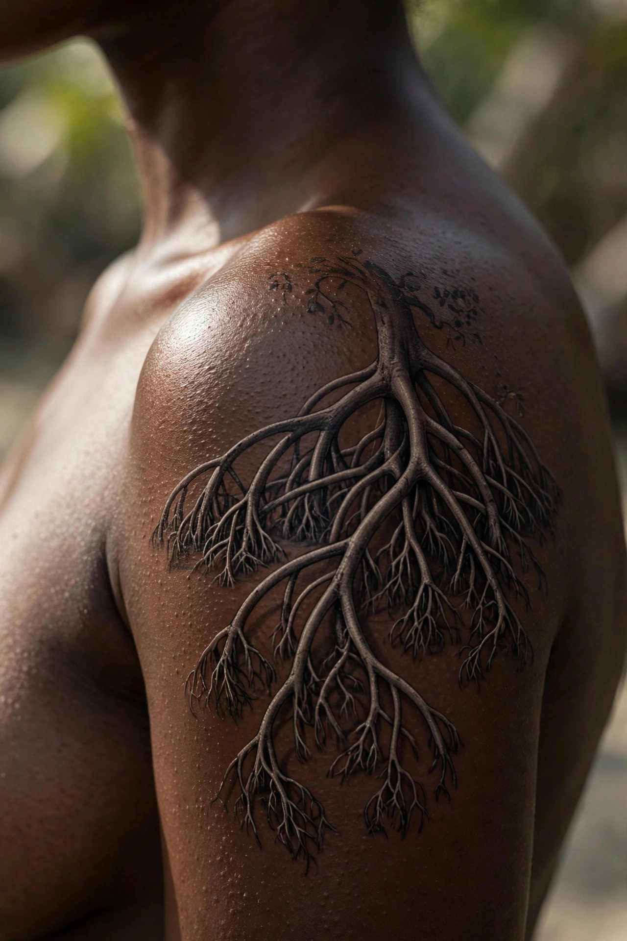 Intricate mangrove root system tattoo