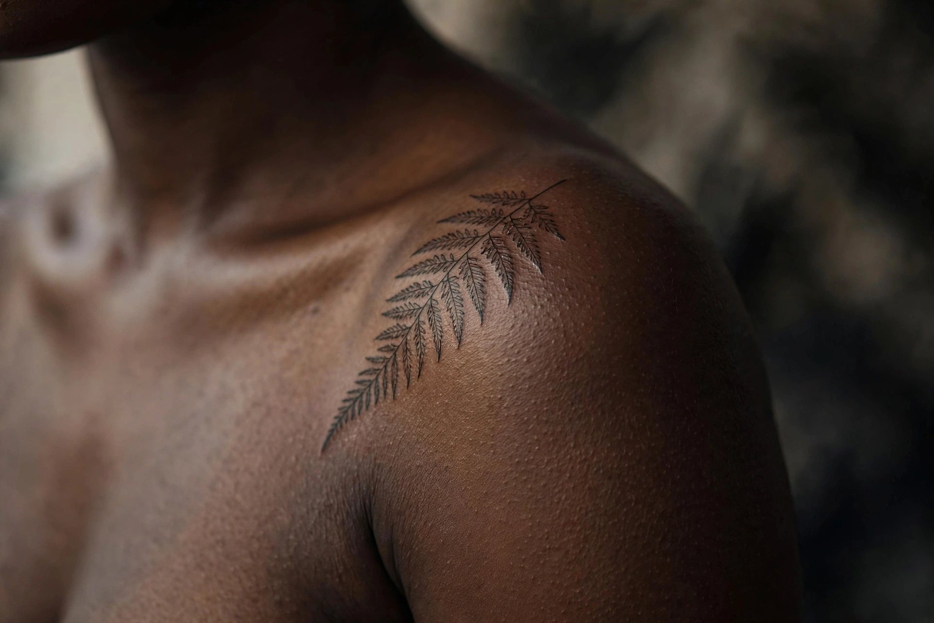 Detailed fern frond unfurling tattoo