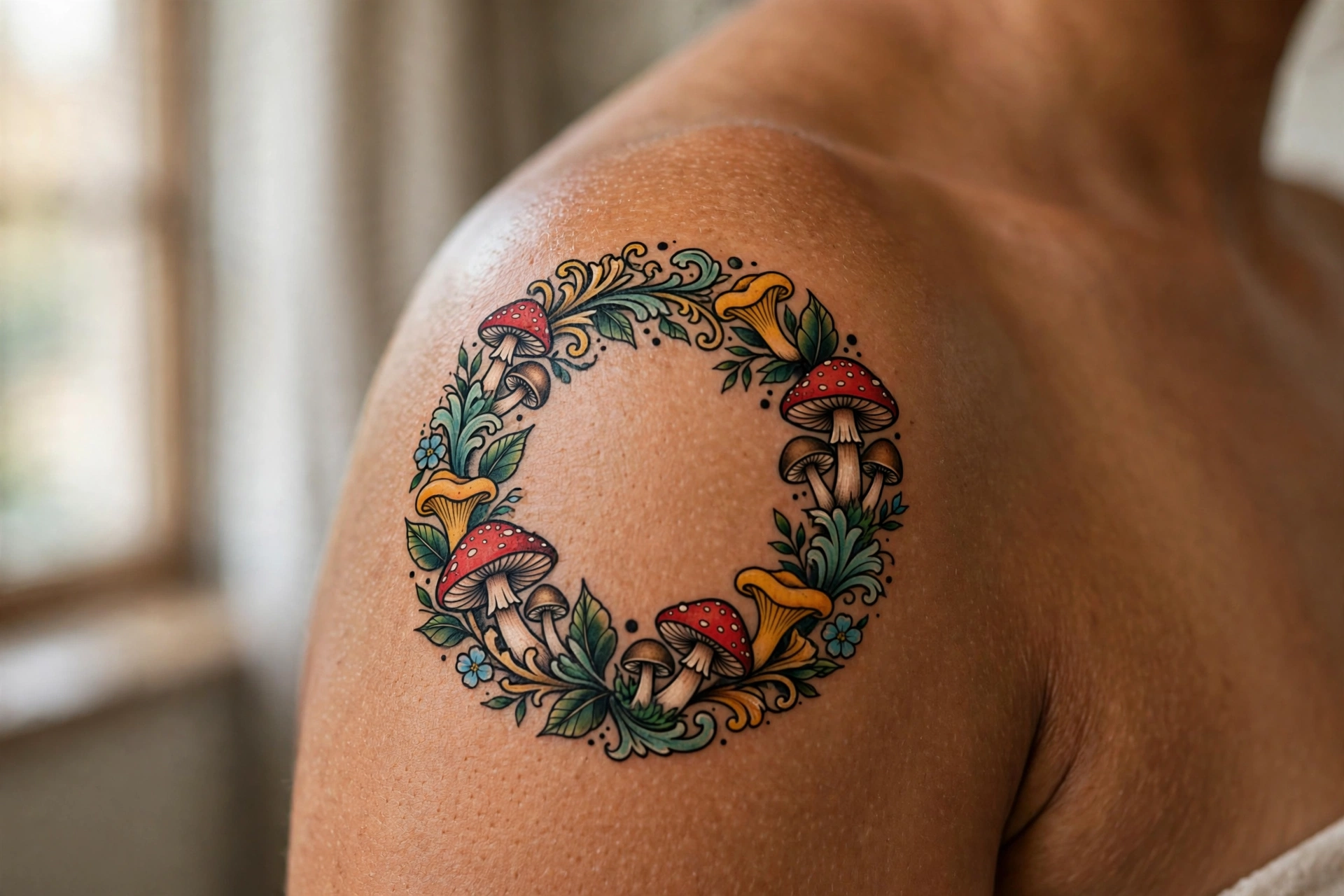 Fairy ring of mushrooms tattoo