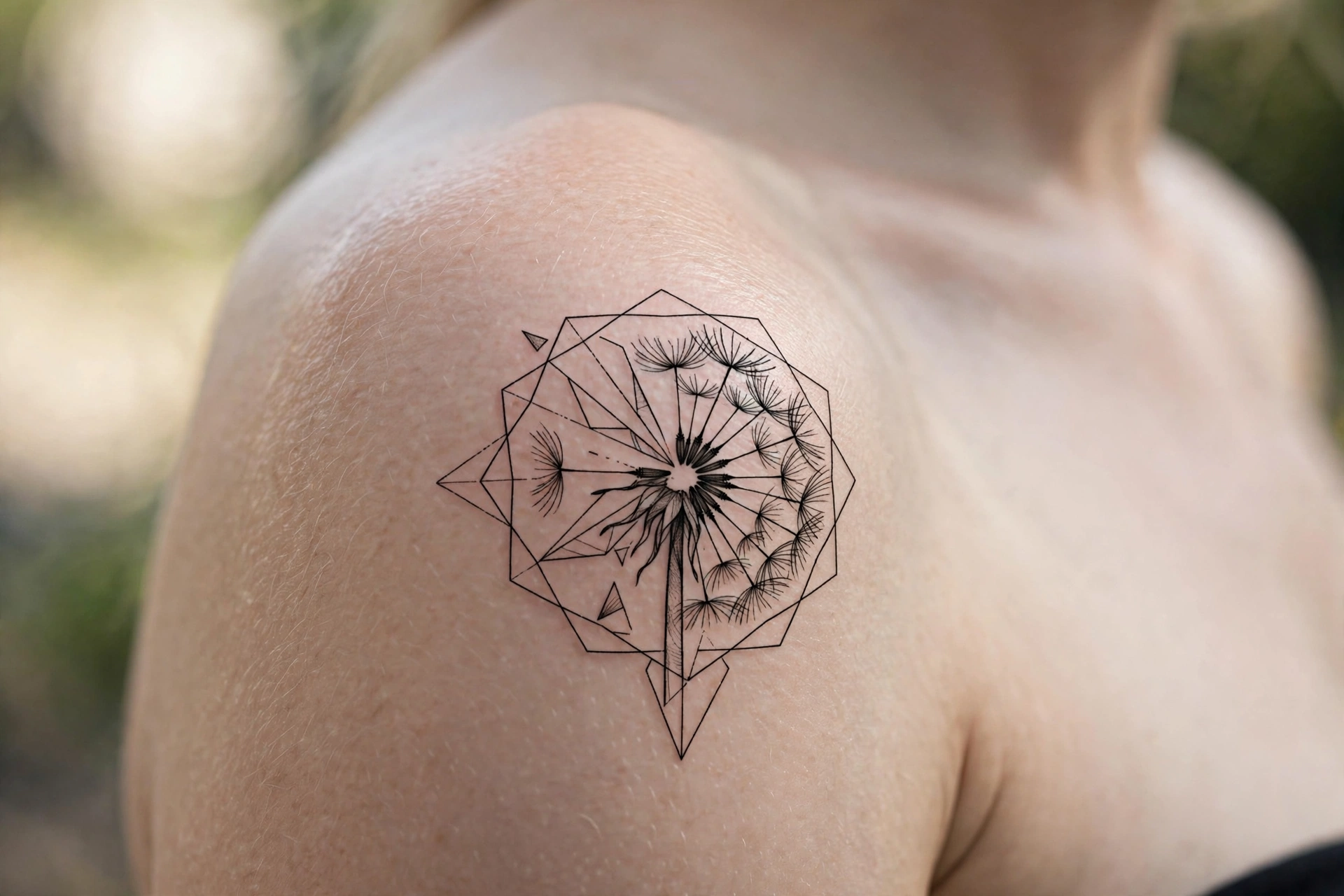 Dandelion seeds dispersing in wind tattoo
