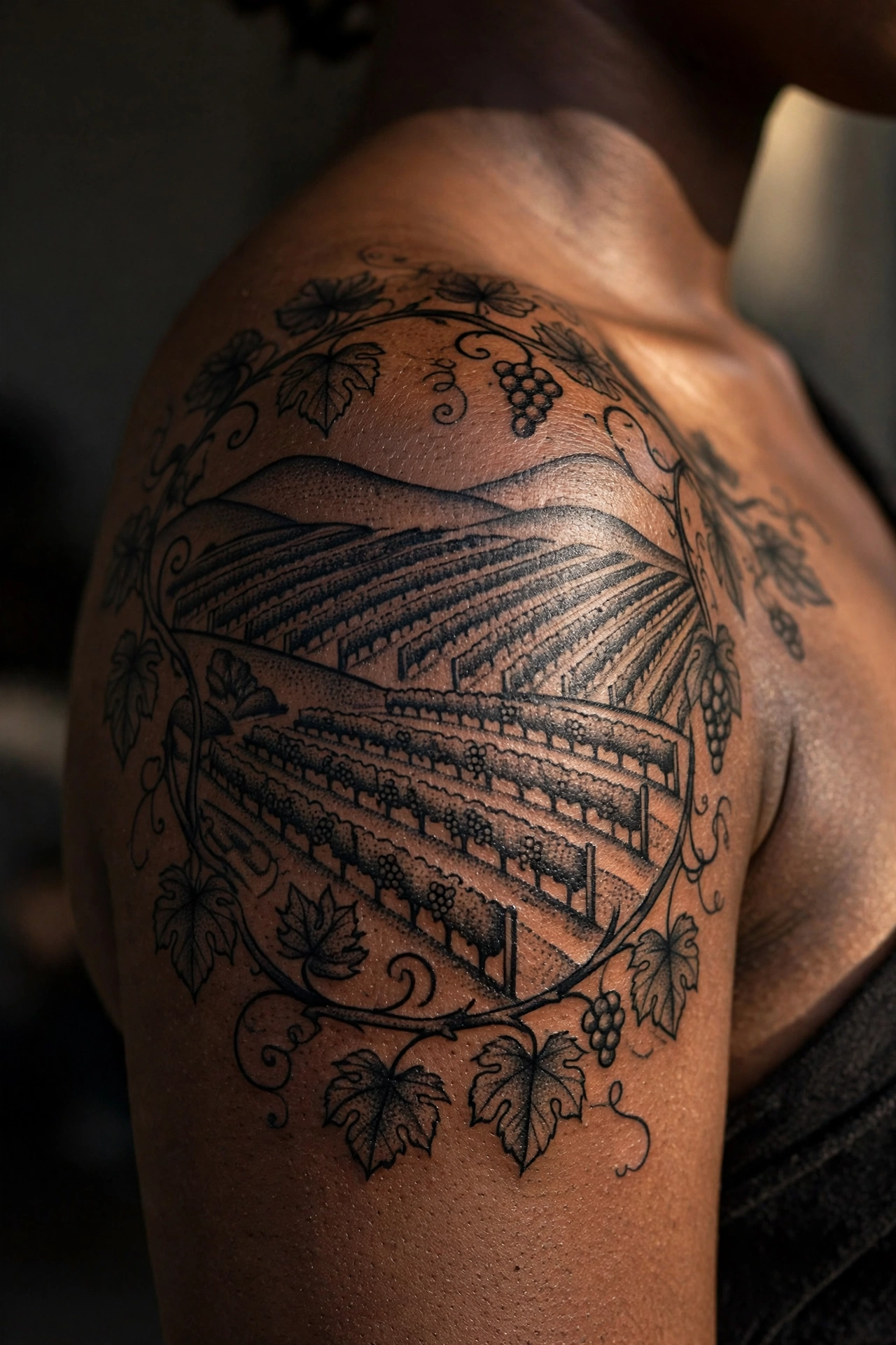 Grapevine rows at harvest tattoo