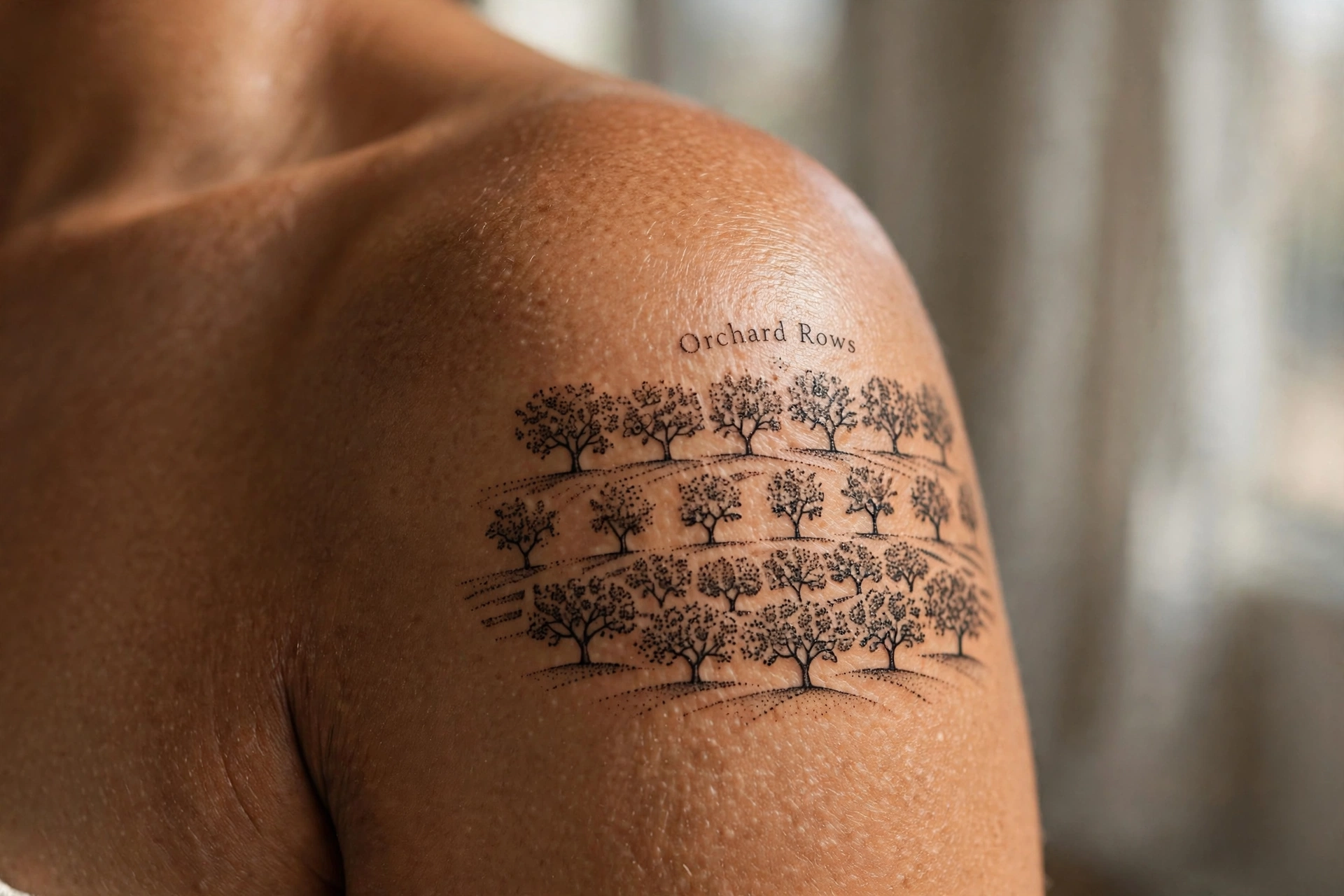 Apple orchard in blossom tattoo