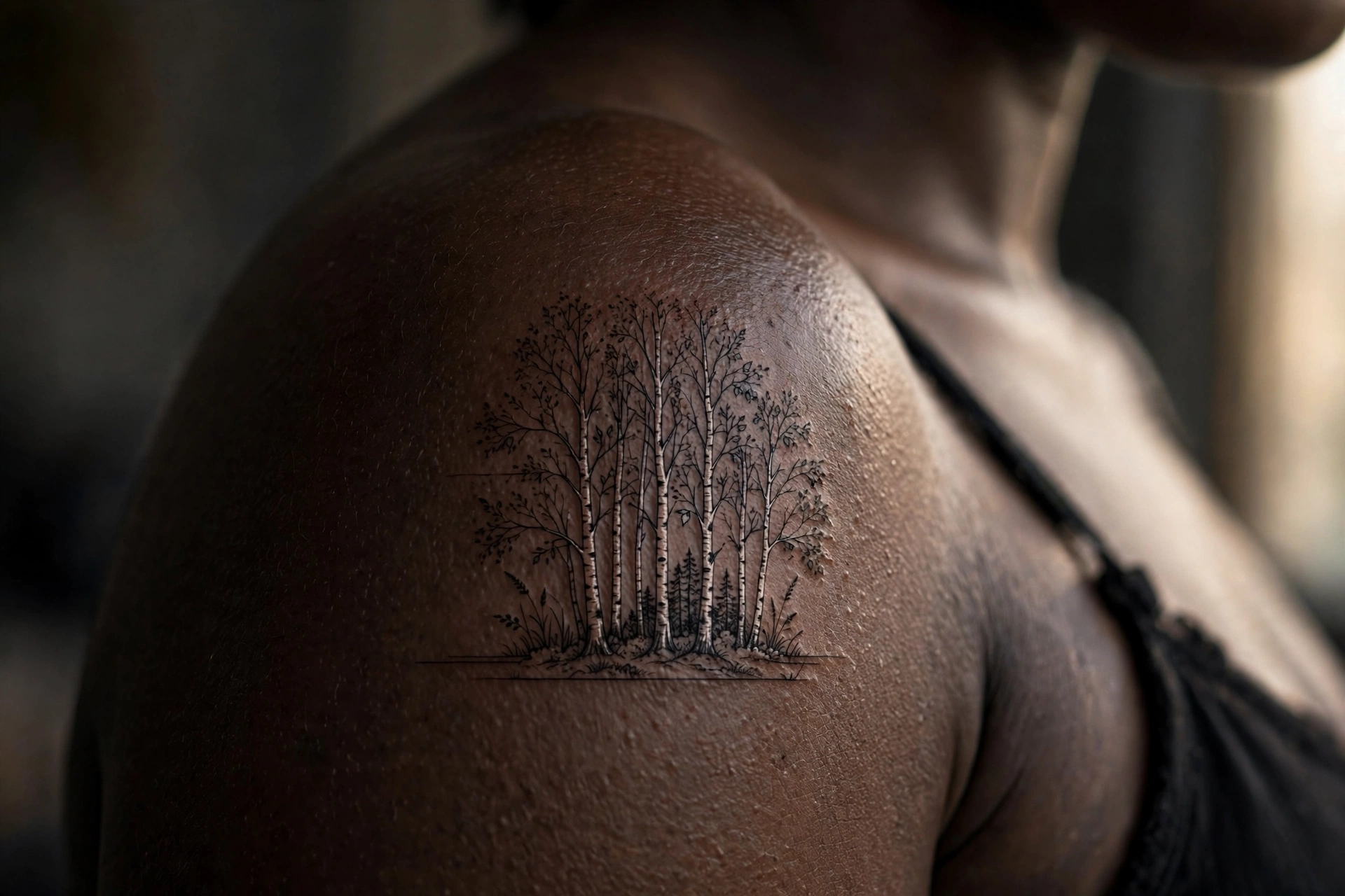 White birch trunks in a grove tattoo