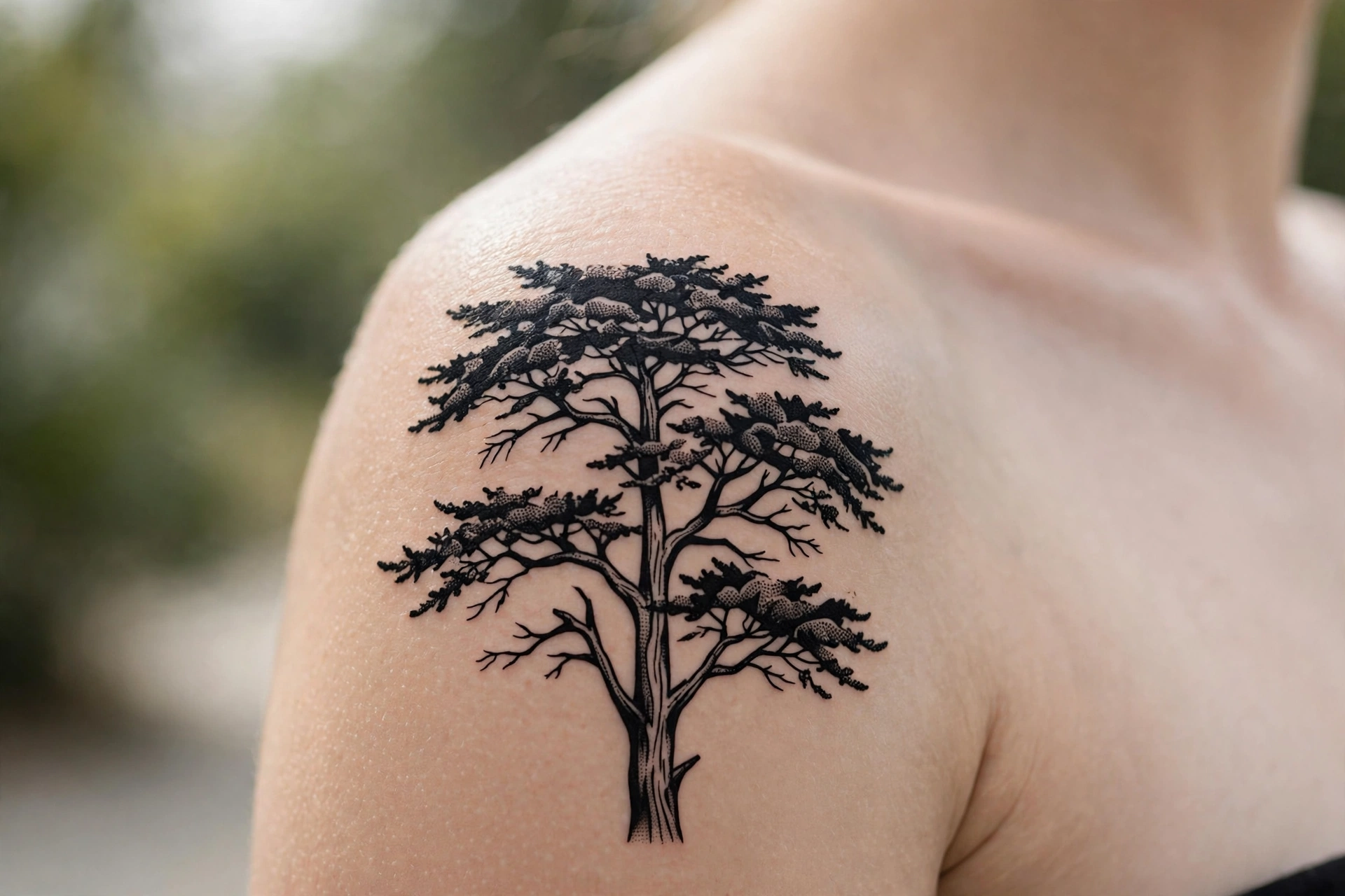 Tall dark cypress trees tattoo in Mediterranean style