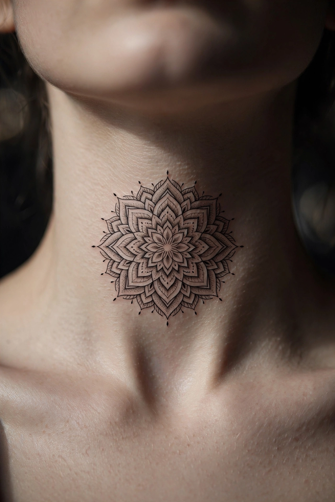 Zodiac constellation tattoo of tiny stars on a woman's side neck