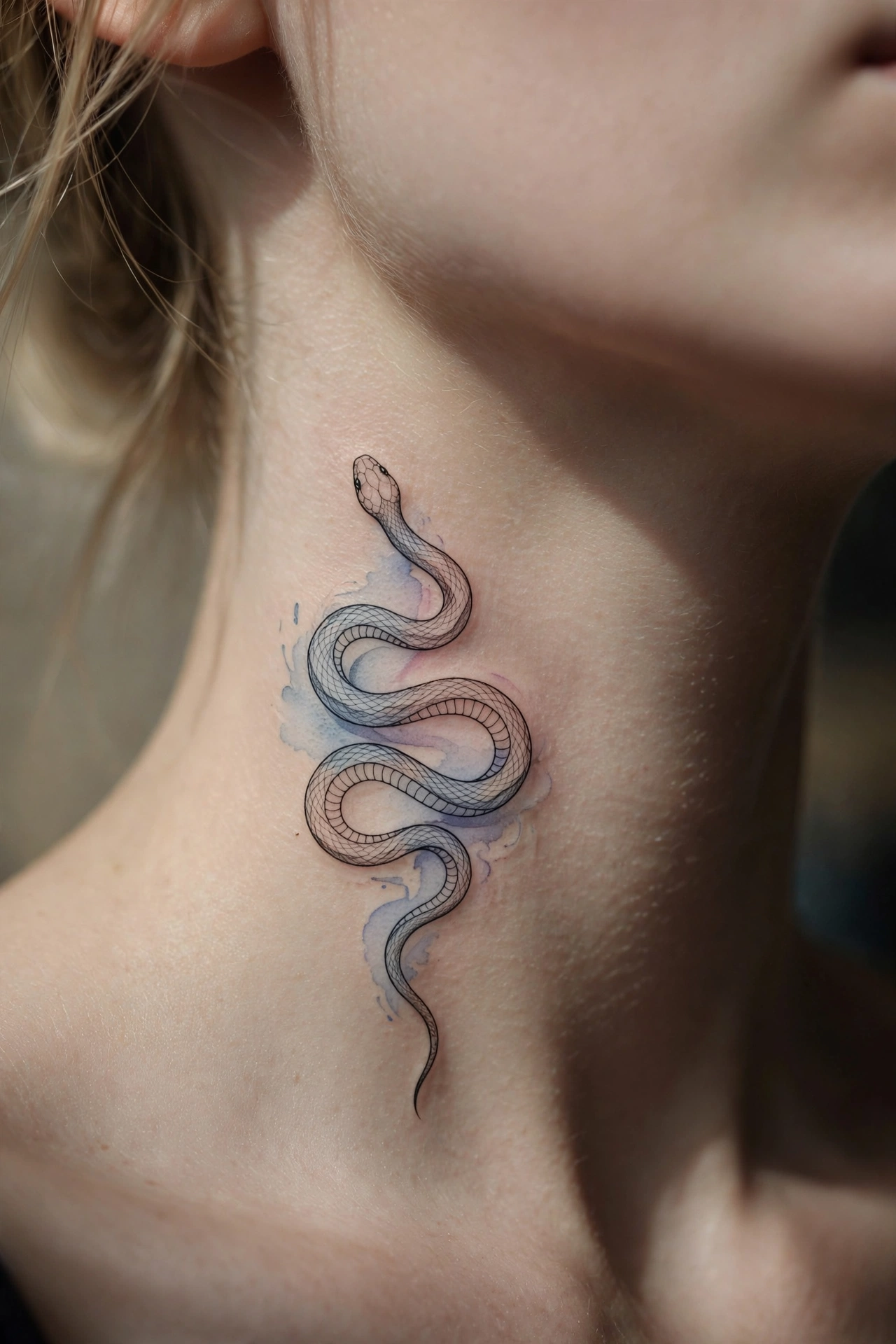 Flock of birds tattoo flying up a woman's side neck