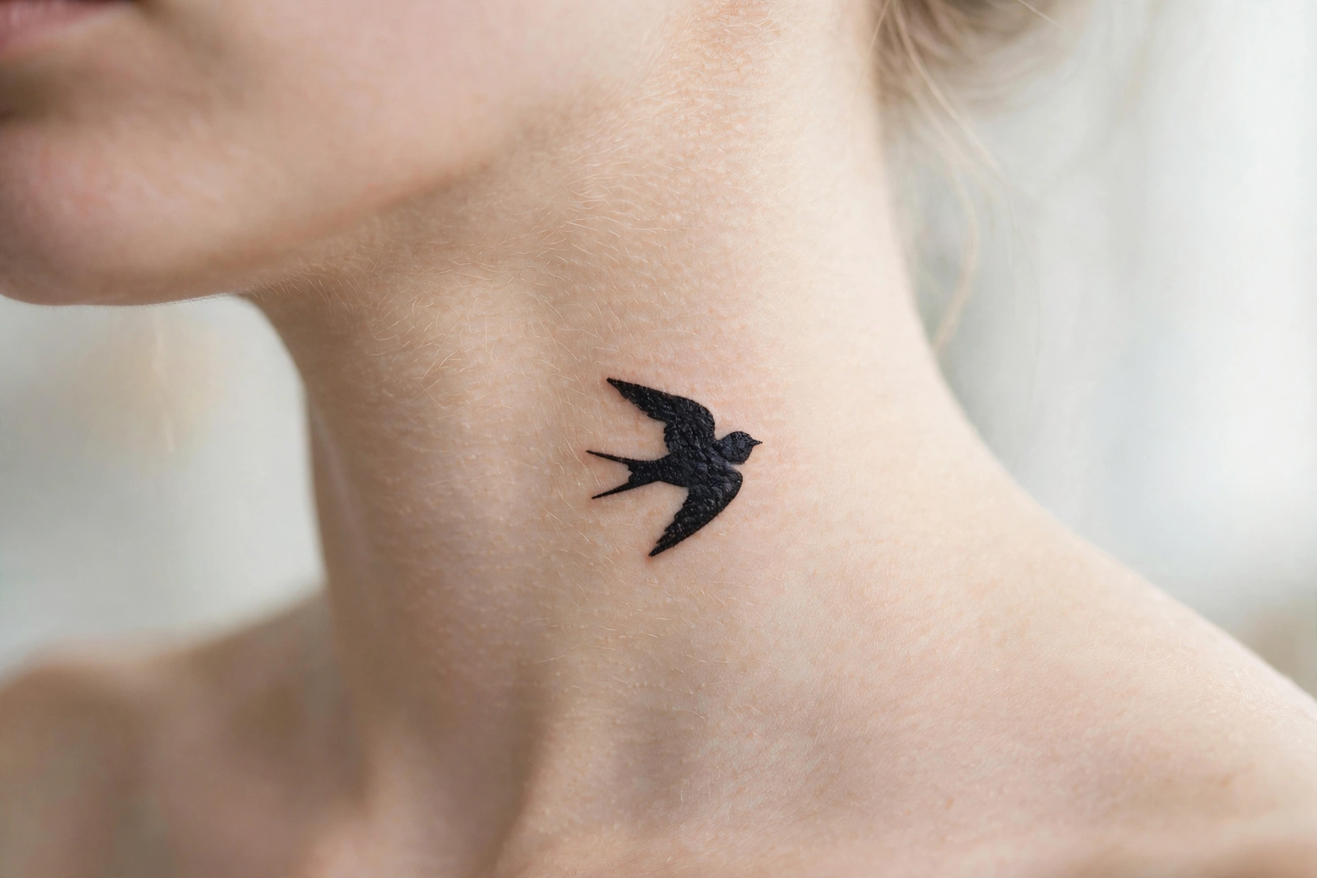 Vintage compass rose tattoo on a woman's nape