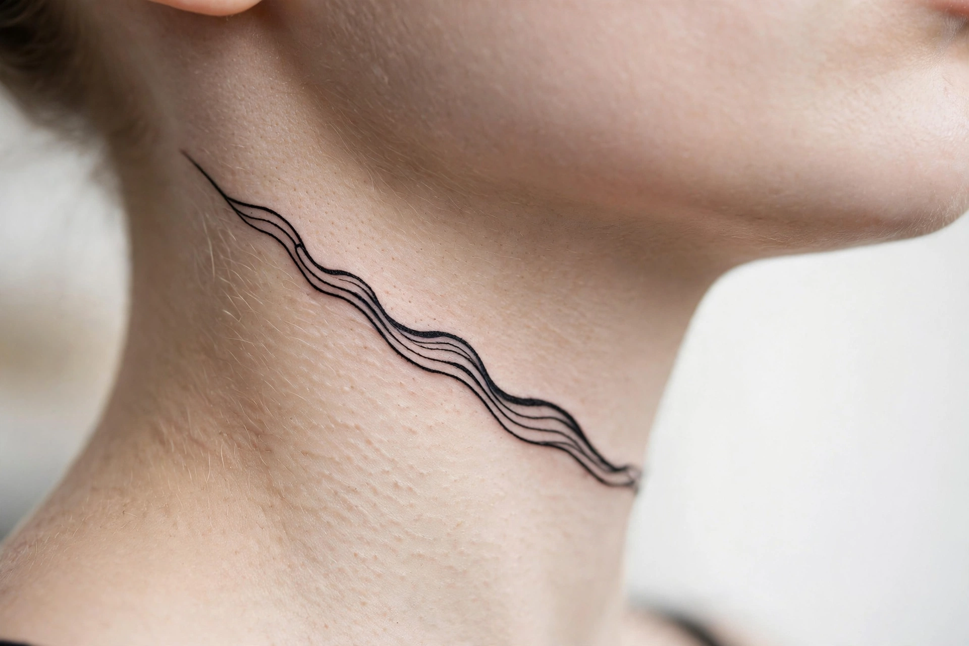 Vintage keyhole tattoo on the nape of a woman's neck