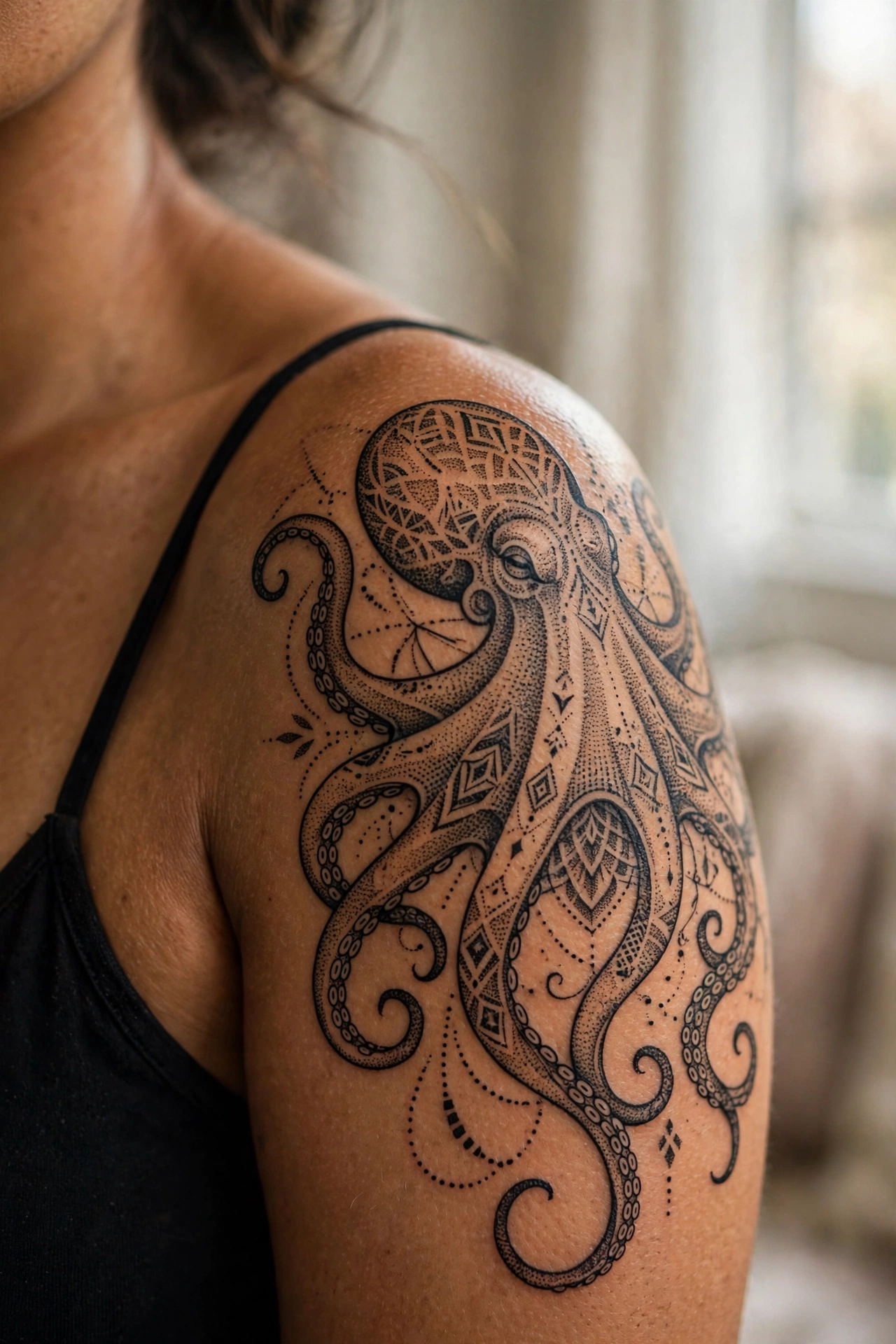 Full sleeve of octopus tentacles wrapping an arm tattoo