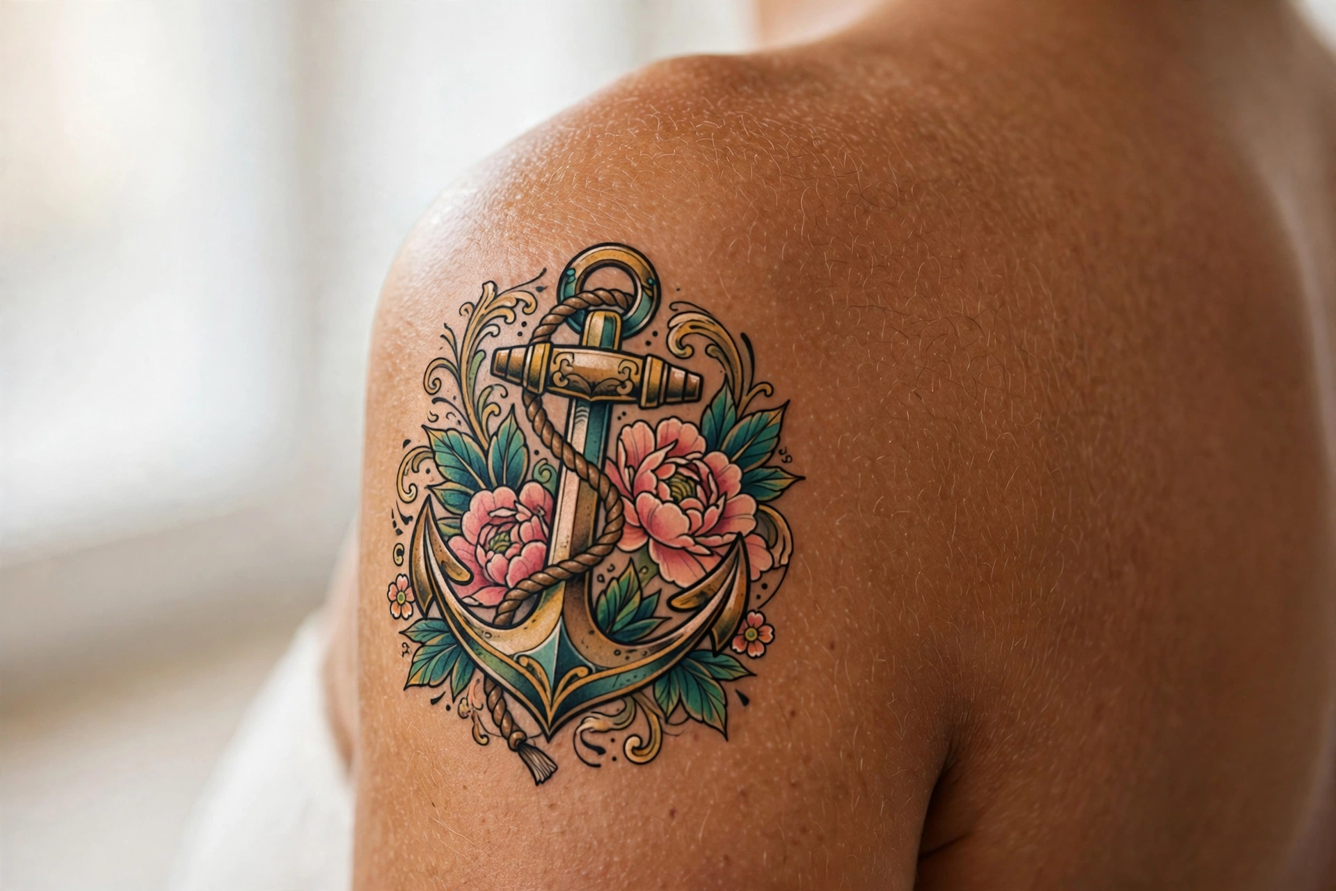 Classic anchor tattoo with rope in American traditional style