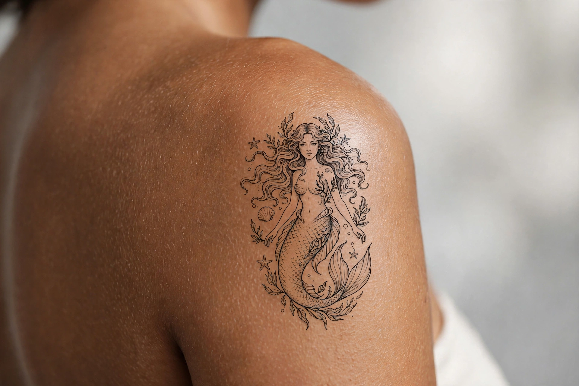 Classic mermaid with flowing hair tattoo