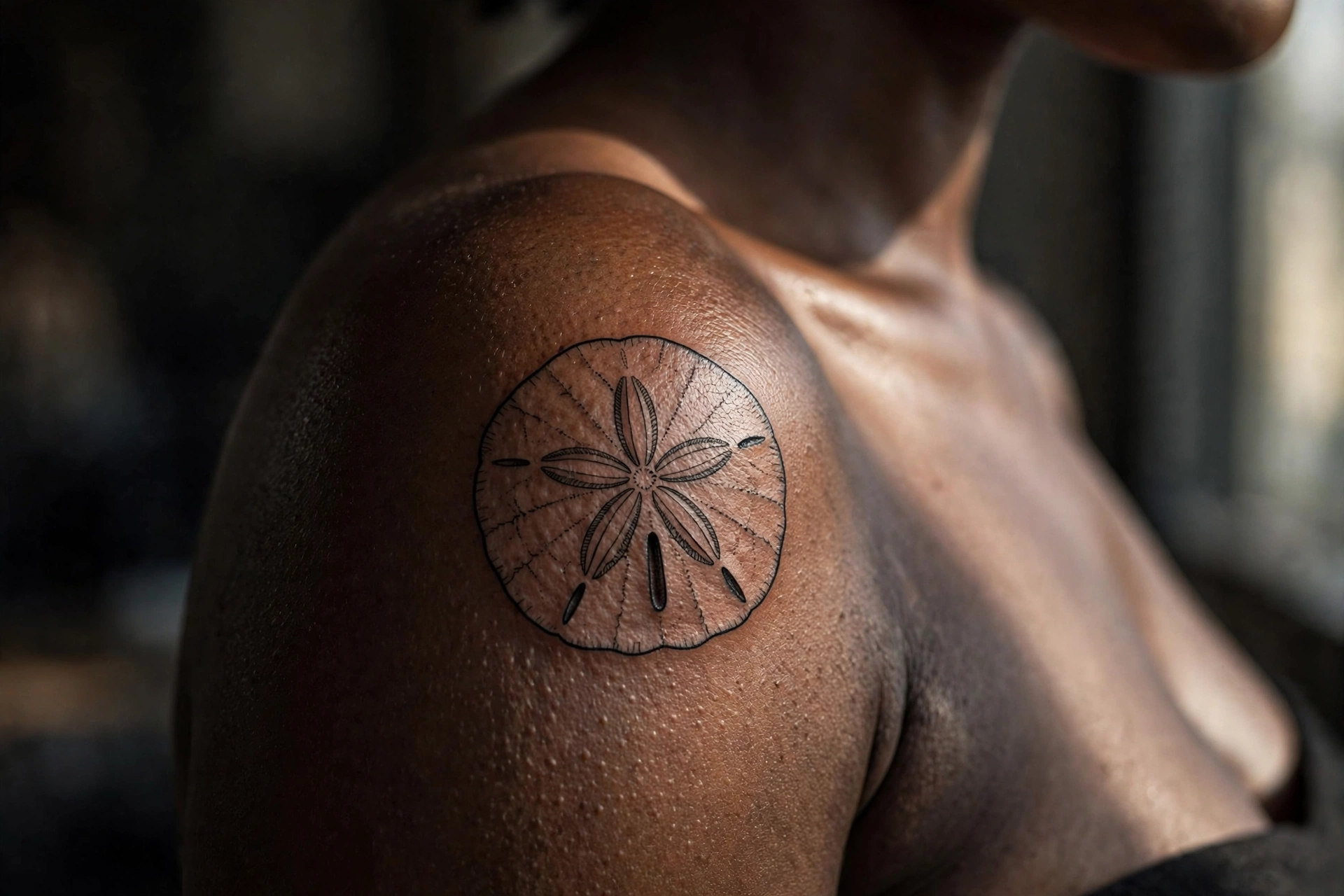 Delicate sand dollar tattoo with five-petal pattern