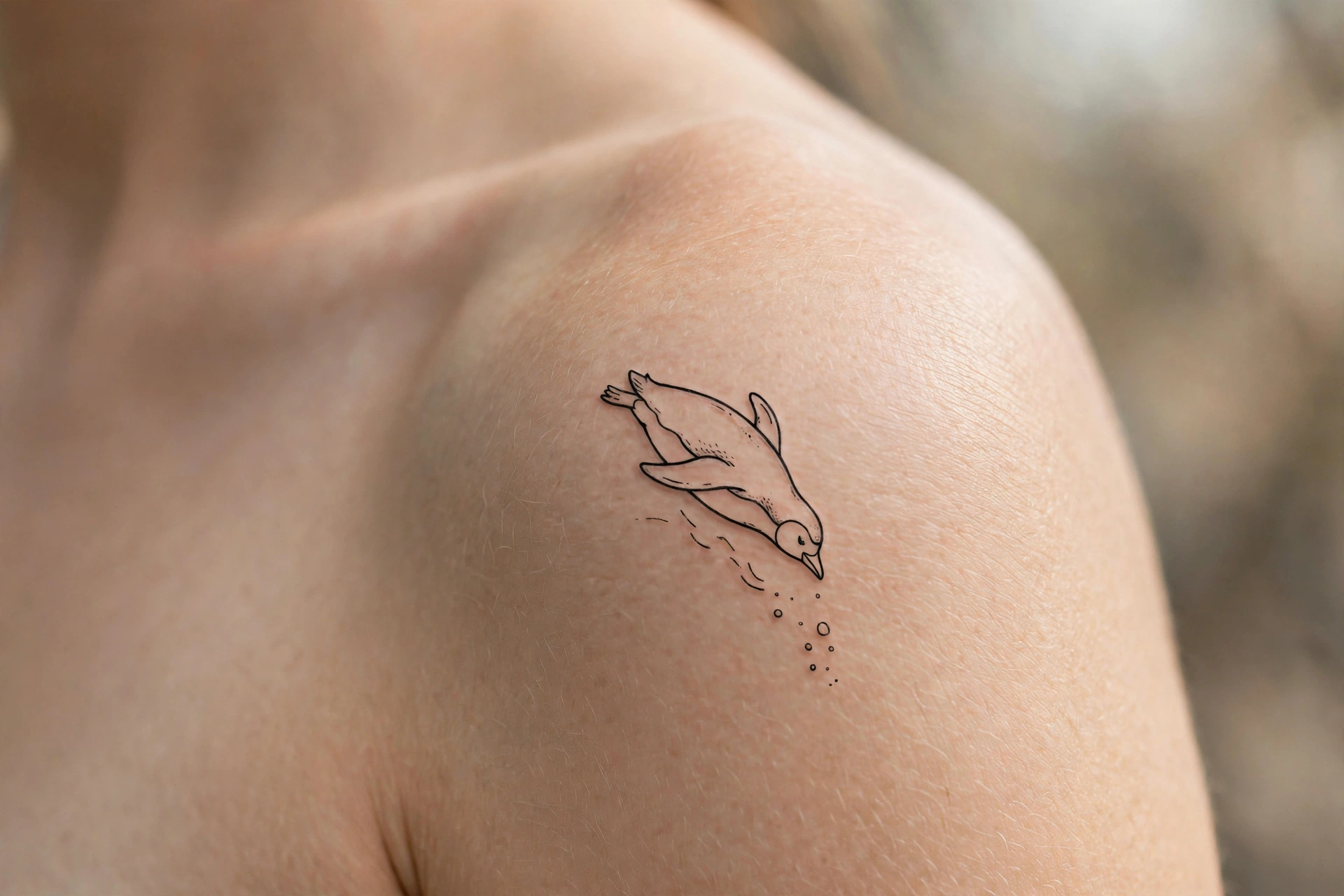 Penguin torpedoing underwater tattoo