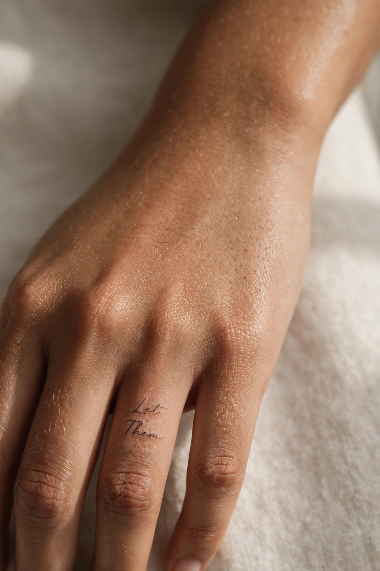 Let them minimalist quote tattoo on the side of a finger