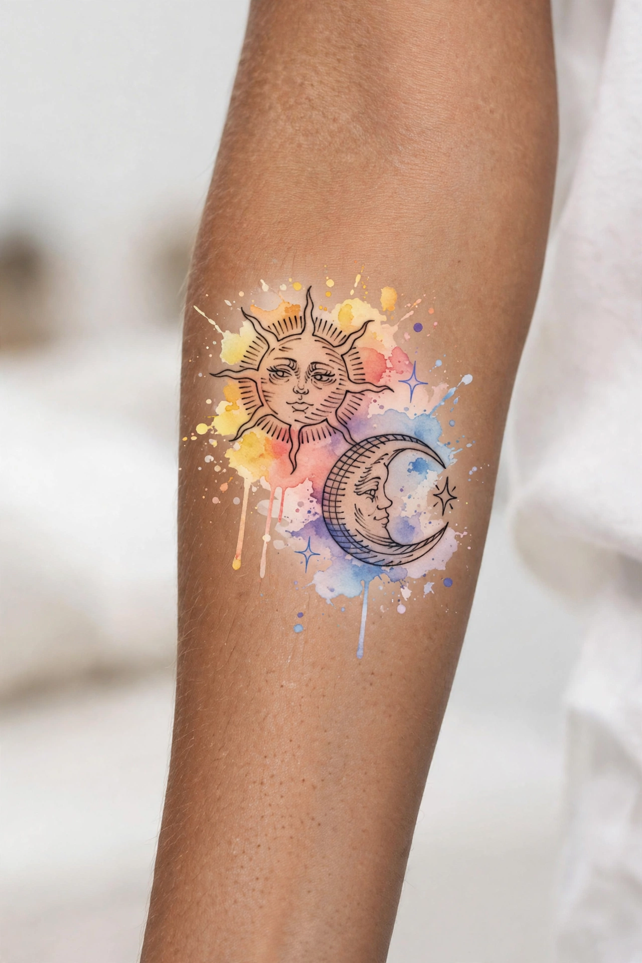 Sun and moon matching tattoos for siblings