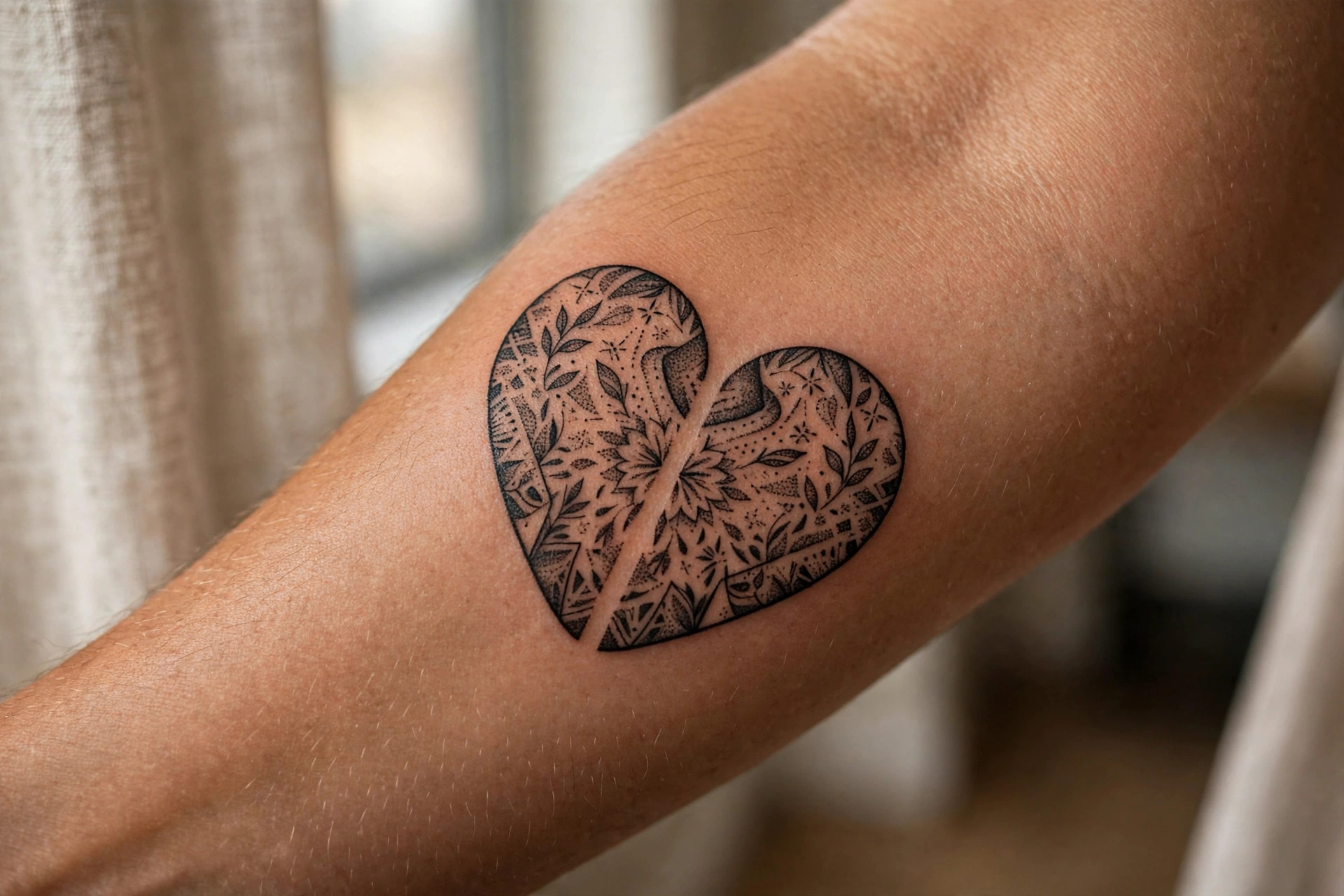 Matching half heart tattoos for siblings