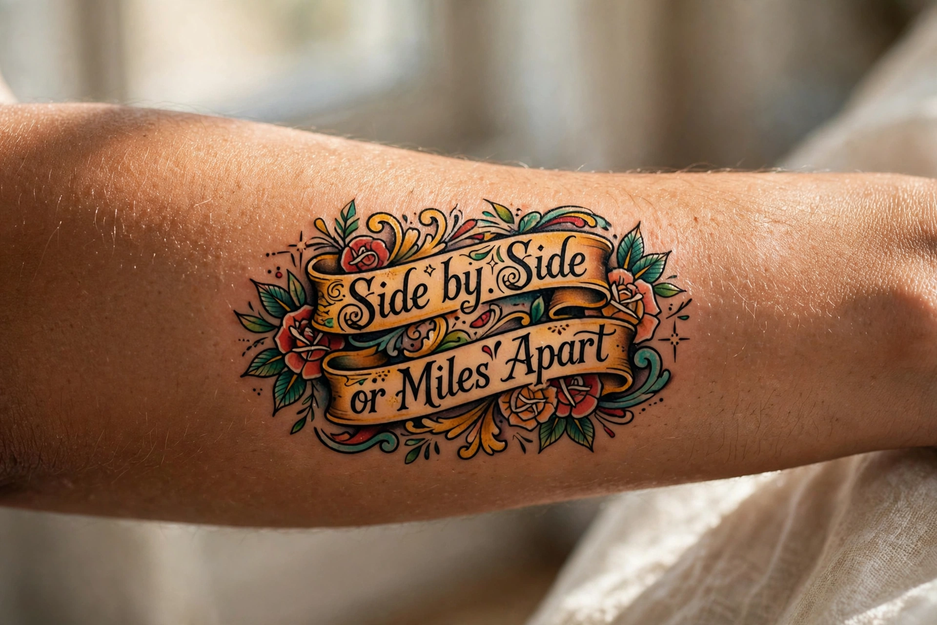 Side by side or miles apart quote tattoo