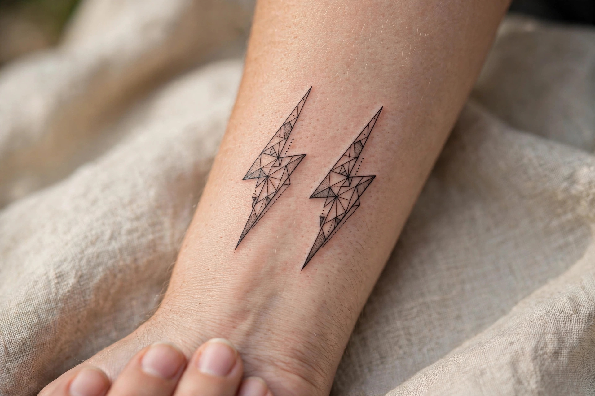 Matching lightning bolt tattoos for siblings