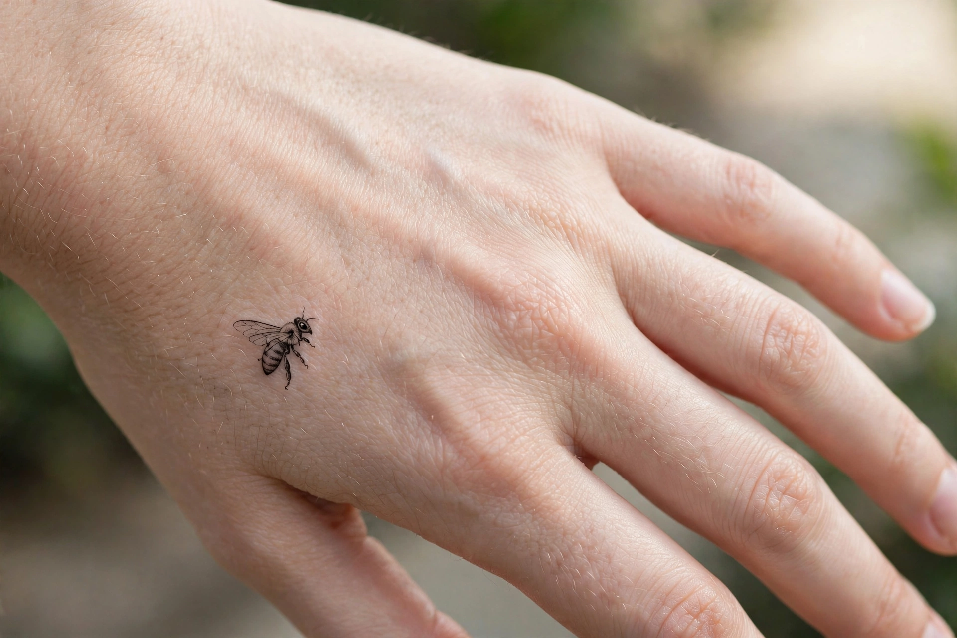 Orion constellation of tiny stars trailing down a hand edge tattoo