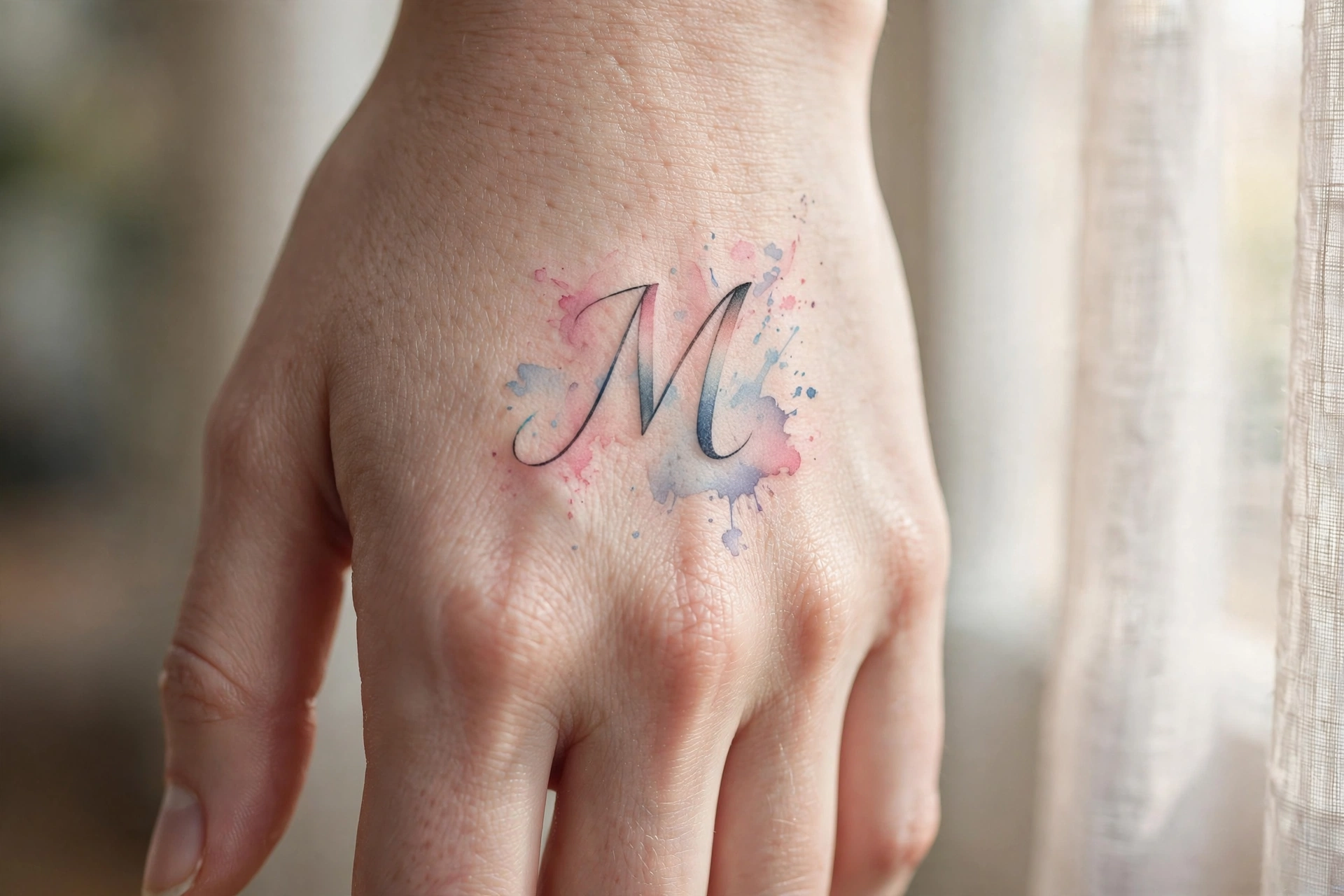 Small lotus flower tattoo blooming on the side of a hand