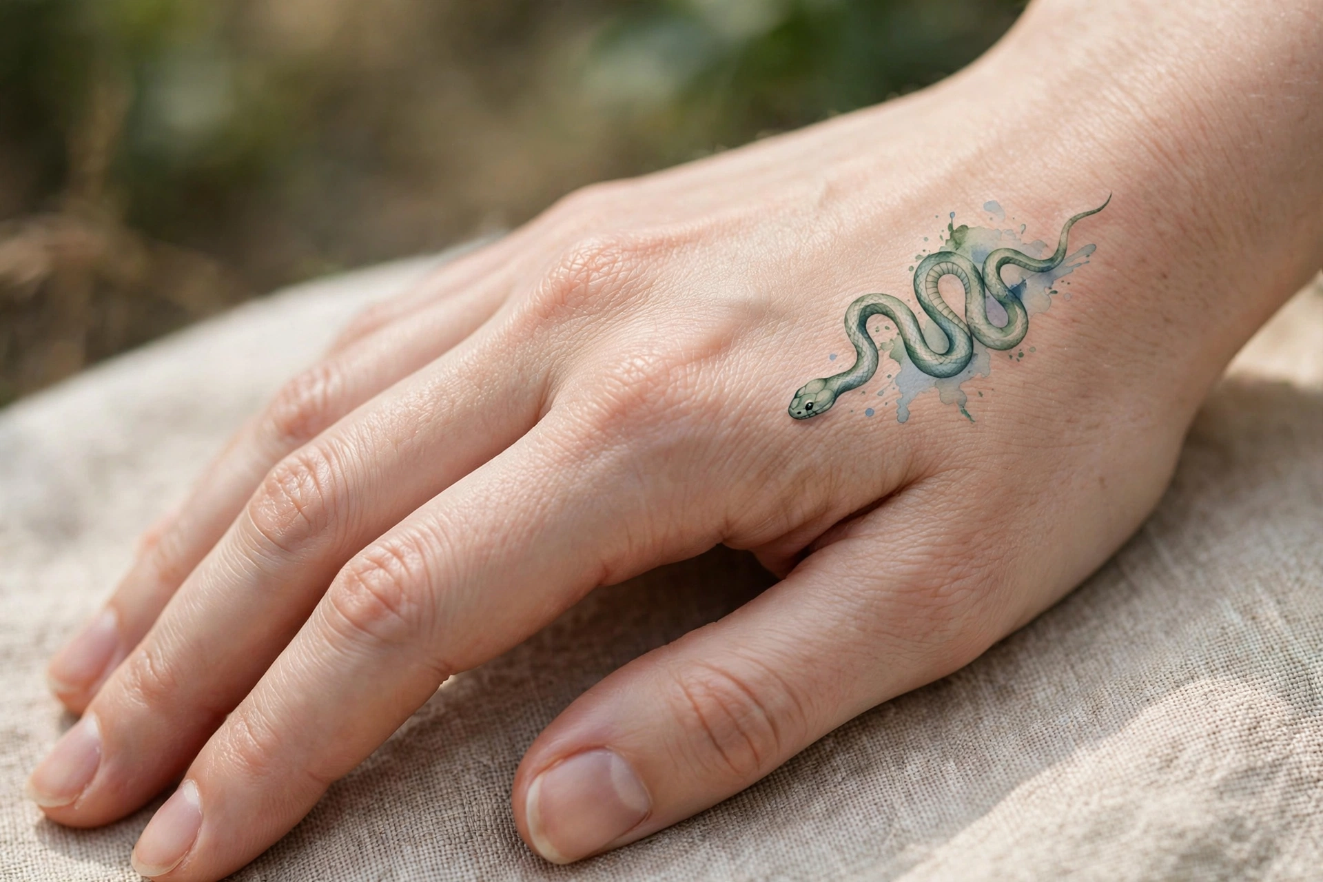 Single rose stem with leaves tattoo down the side of a hand