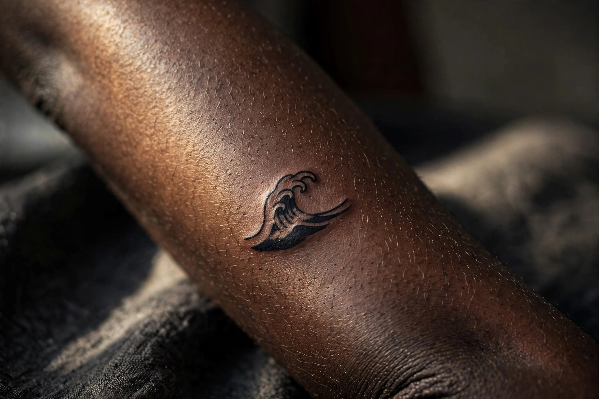 Small wave tattoo on man's ankle