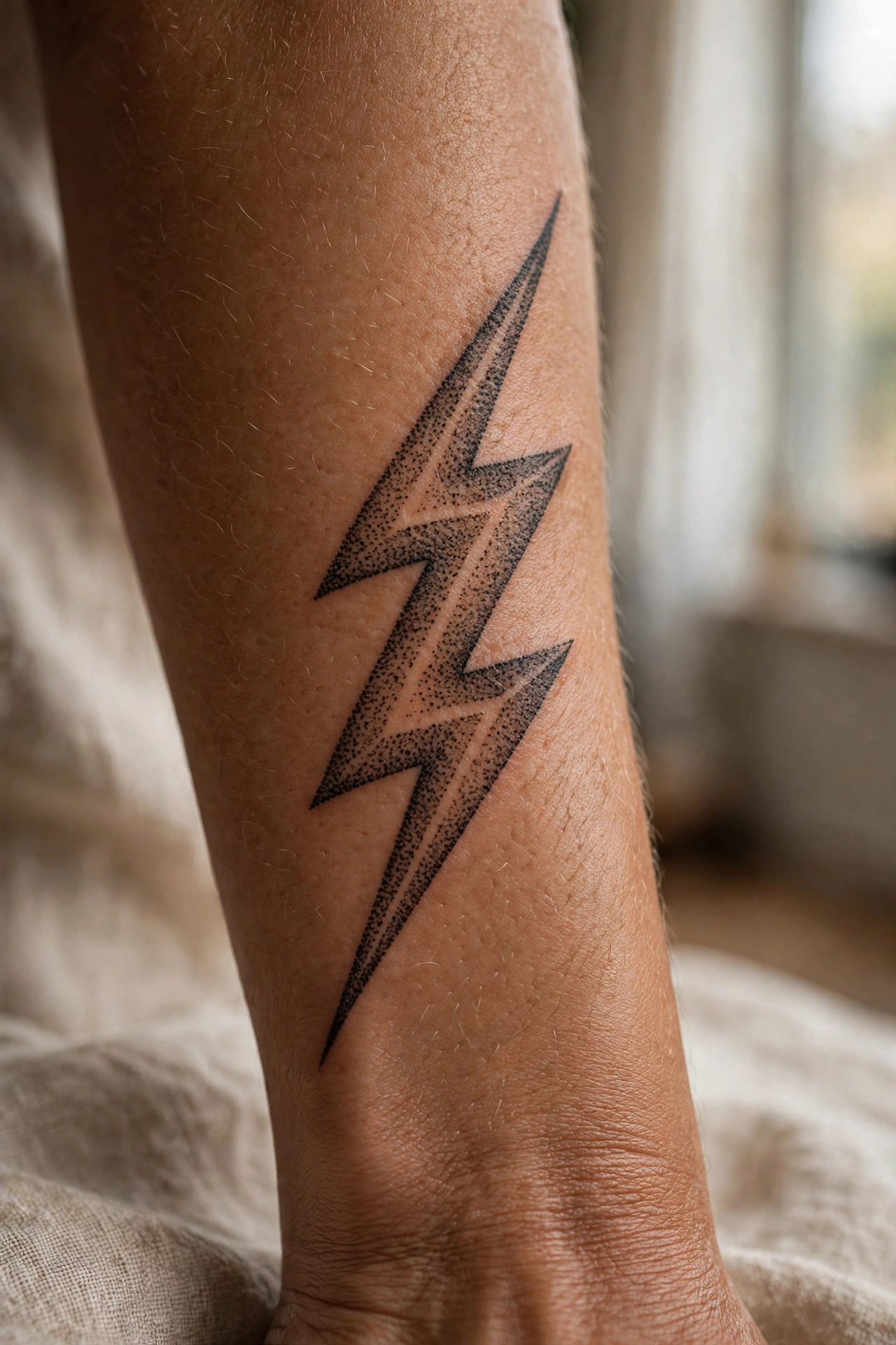 Lightning bolt tattoo on man's finger