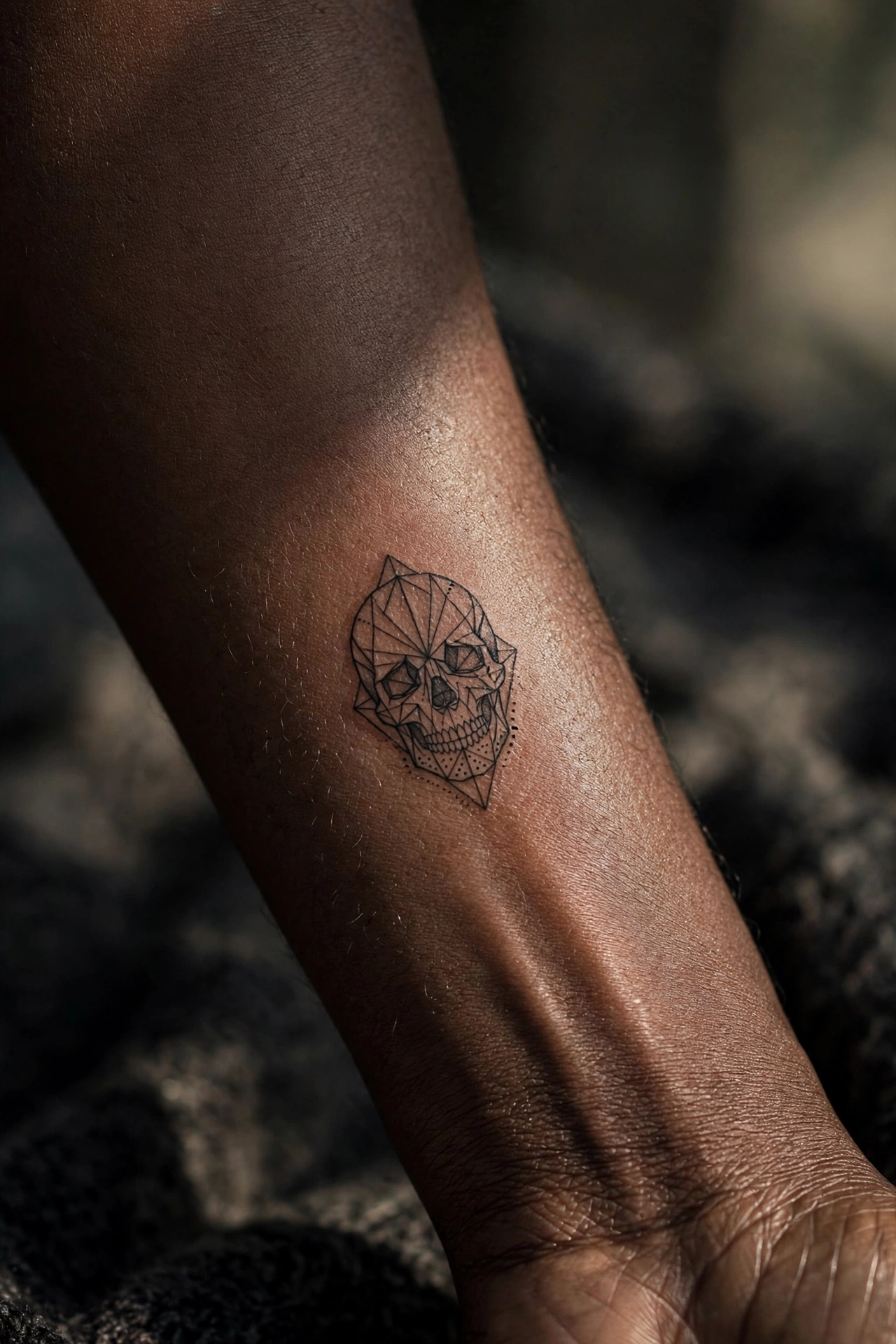 Mini skull tattoo on man's finger
