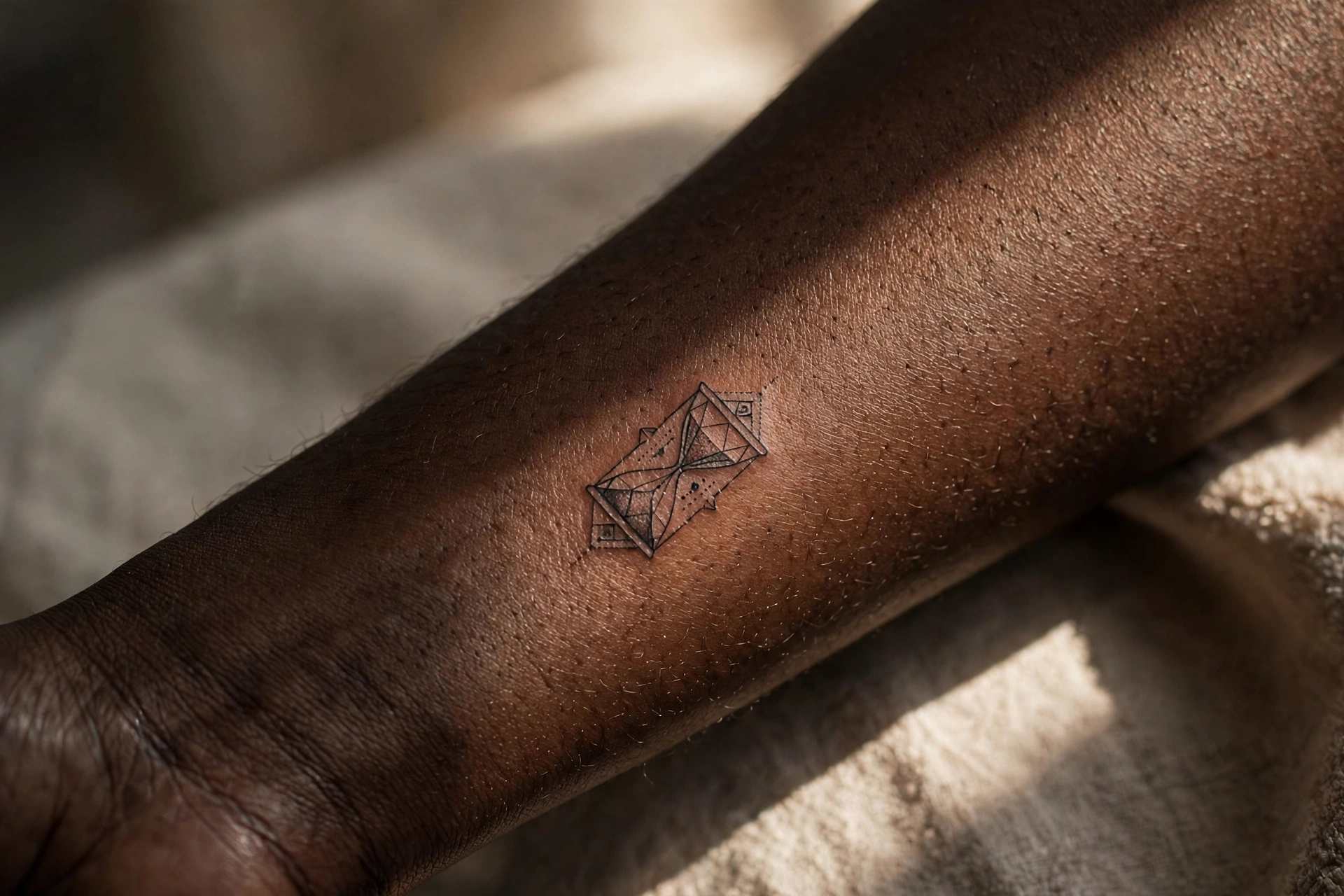 Small hourglass tattoo on man's wrist