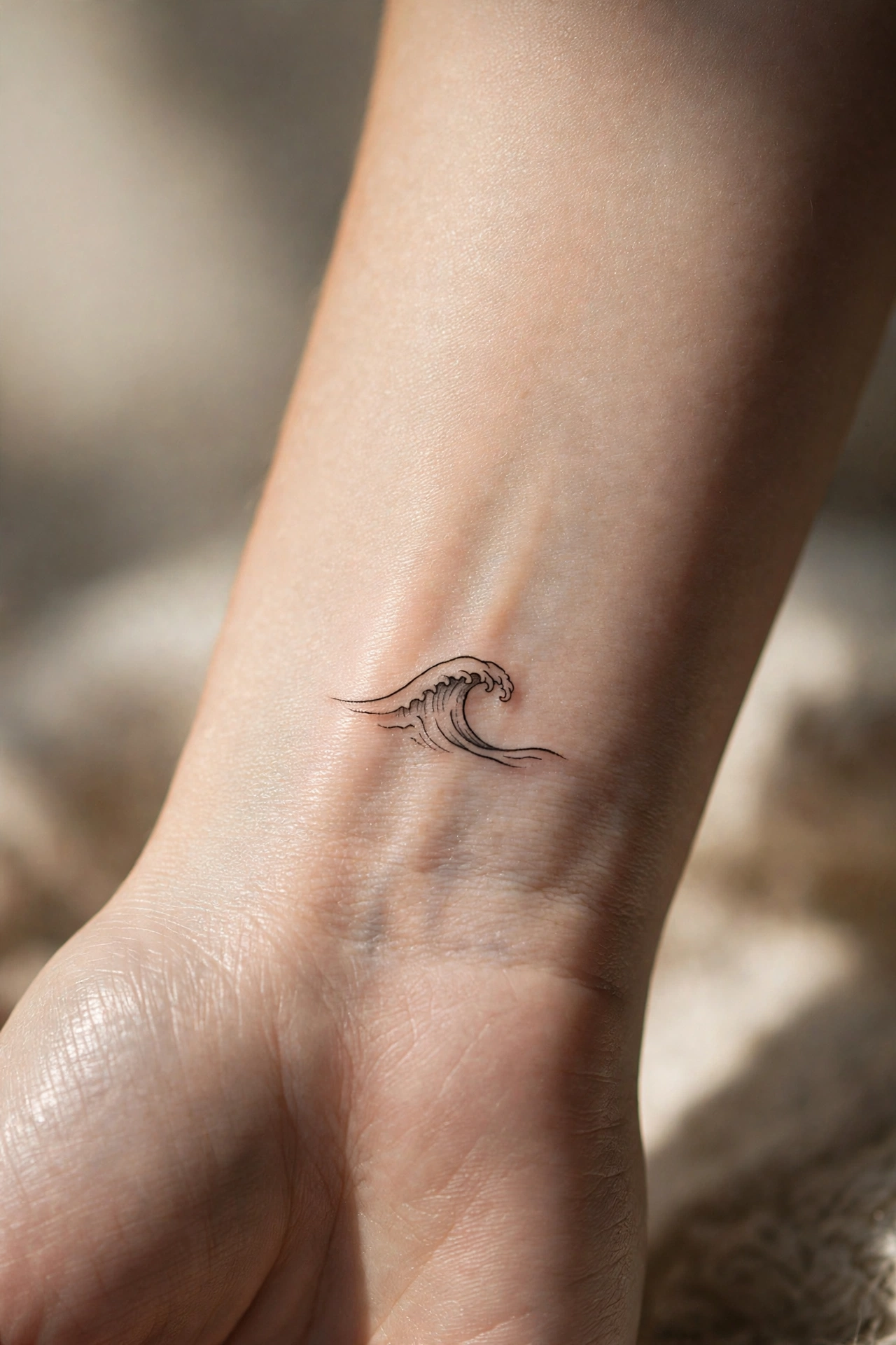 Mini curling wave tattoo on the inner wrist