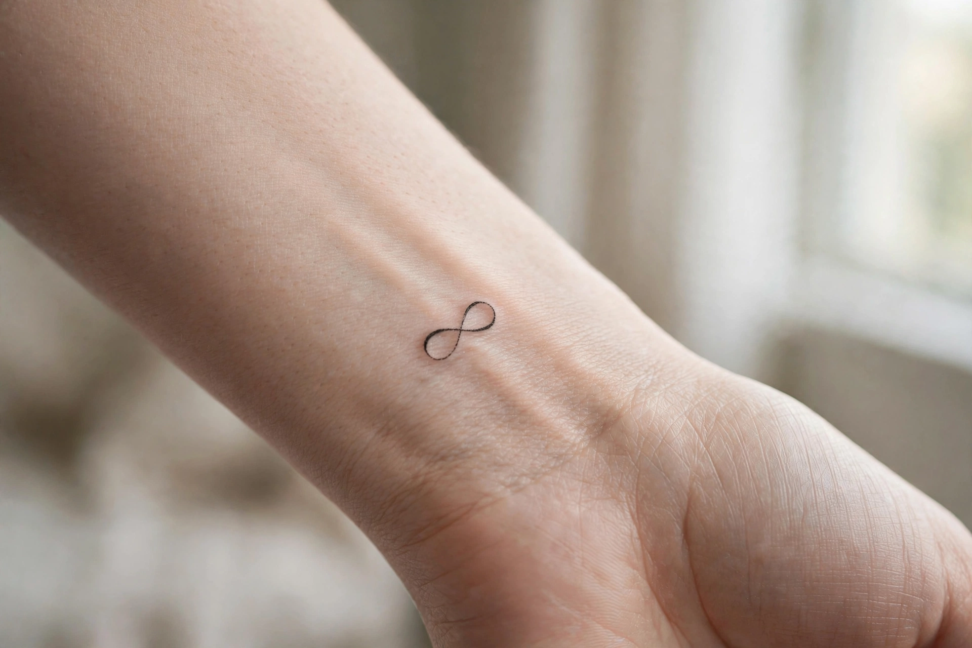 Micro infinity symbol tattoo on the wrist