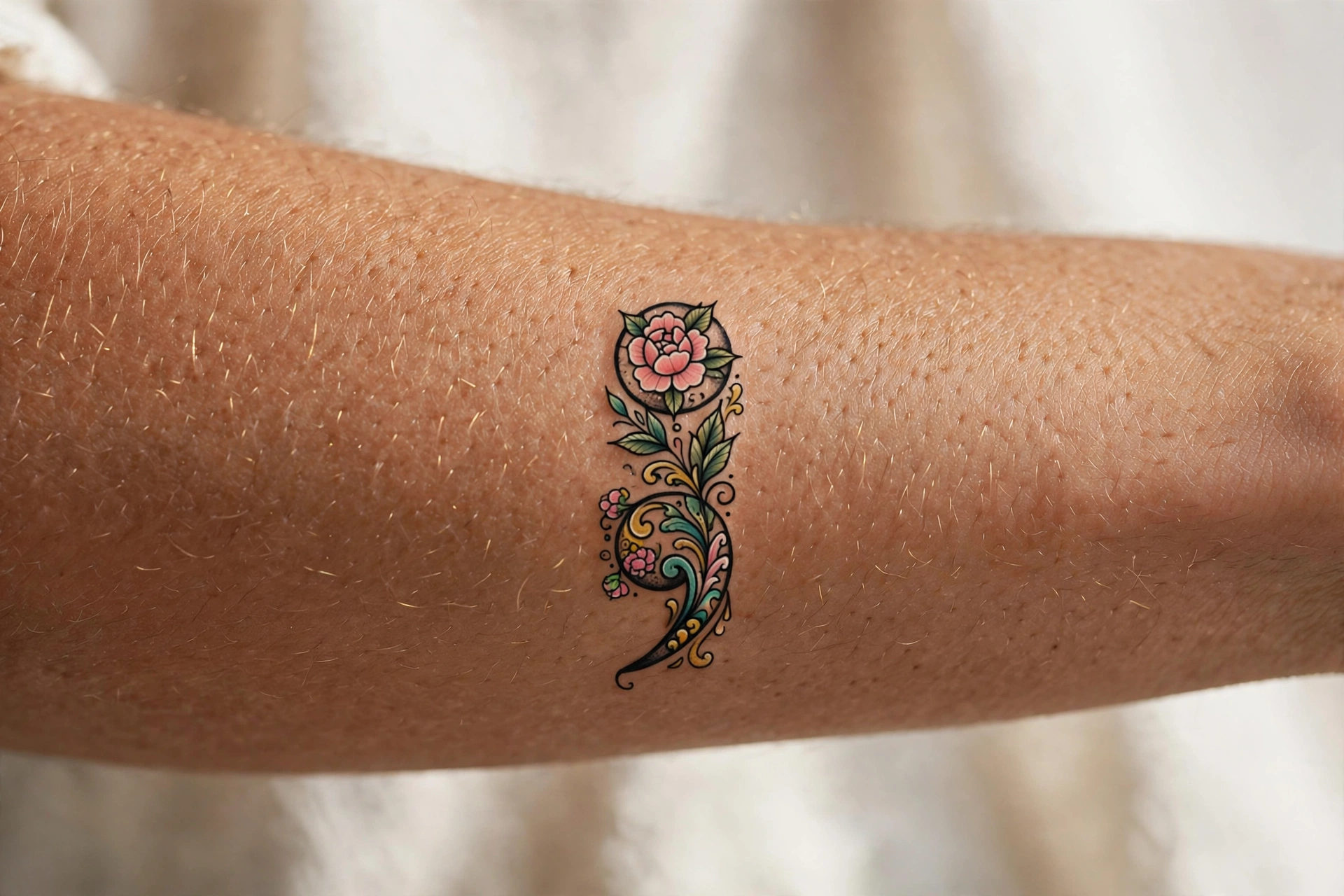 Semicolon hope mark symbolic tattoo idea in script style on the wrist