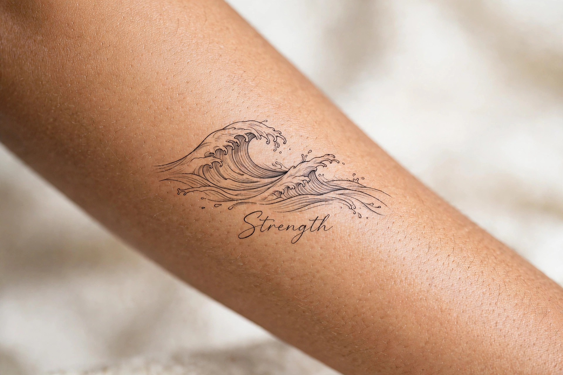 Wave of strength symbolic tattoo idea in Japanese style on the shoulder