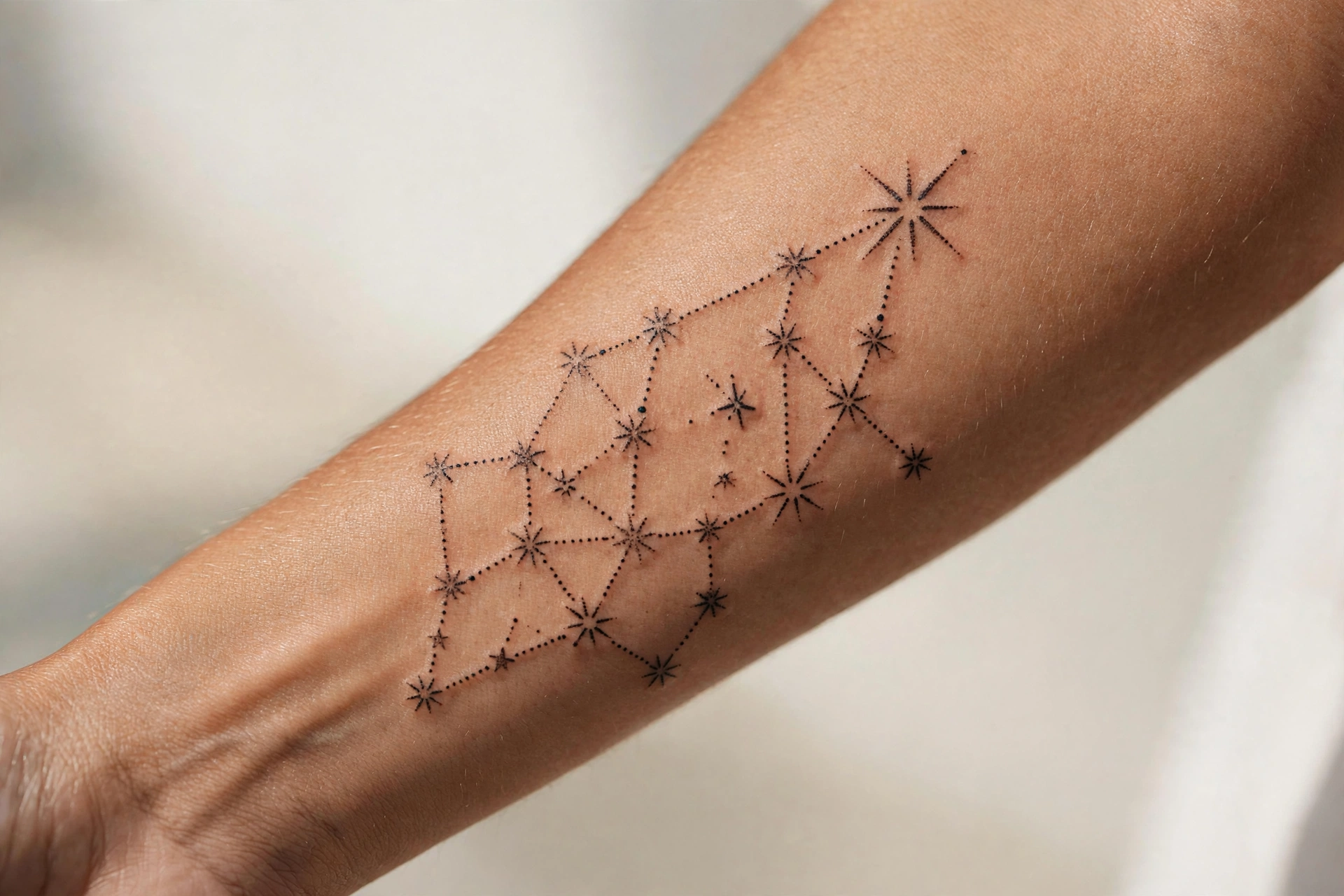 Star constellation symbolic tattoo idea mapping zodiac stars on the forearm
