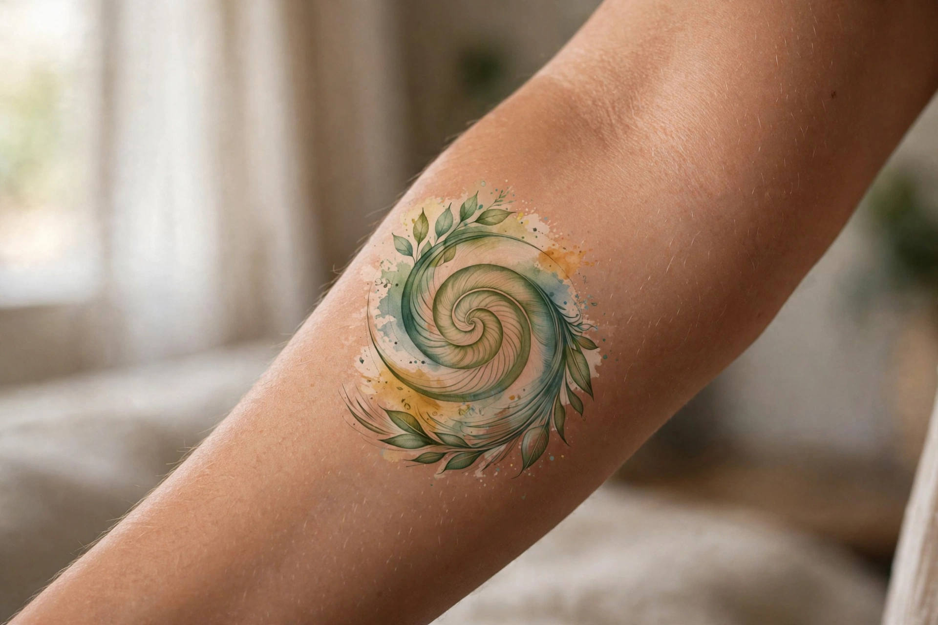 Sacred spiral growth symbolic tattoo idea in golden ratio form on the wrist