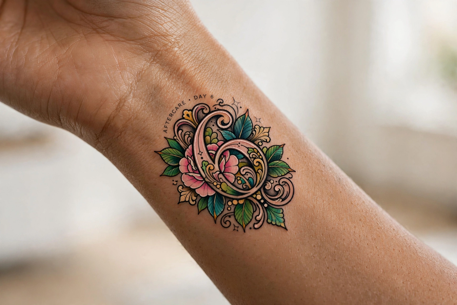 Checking a healing tattoo for normal healing versus signs of infection