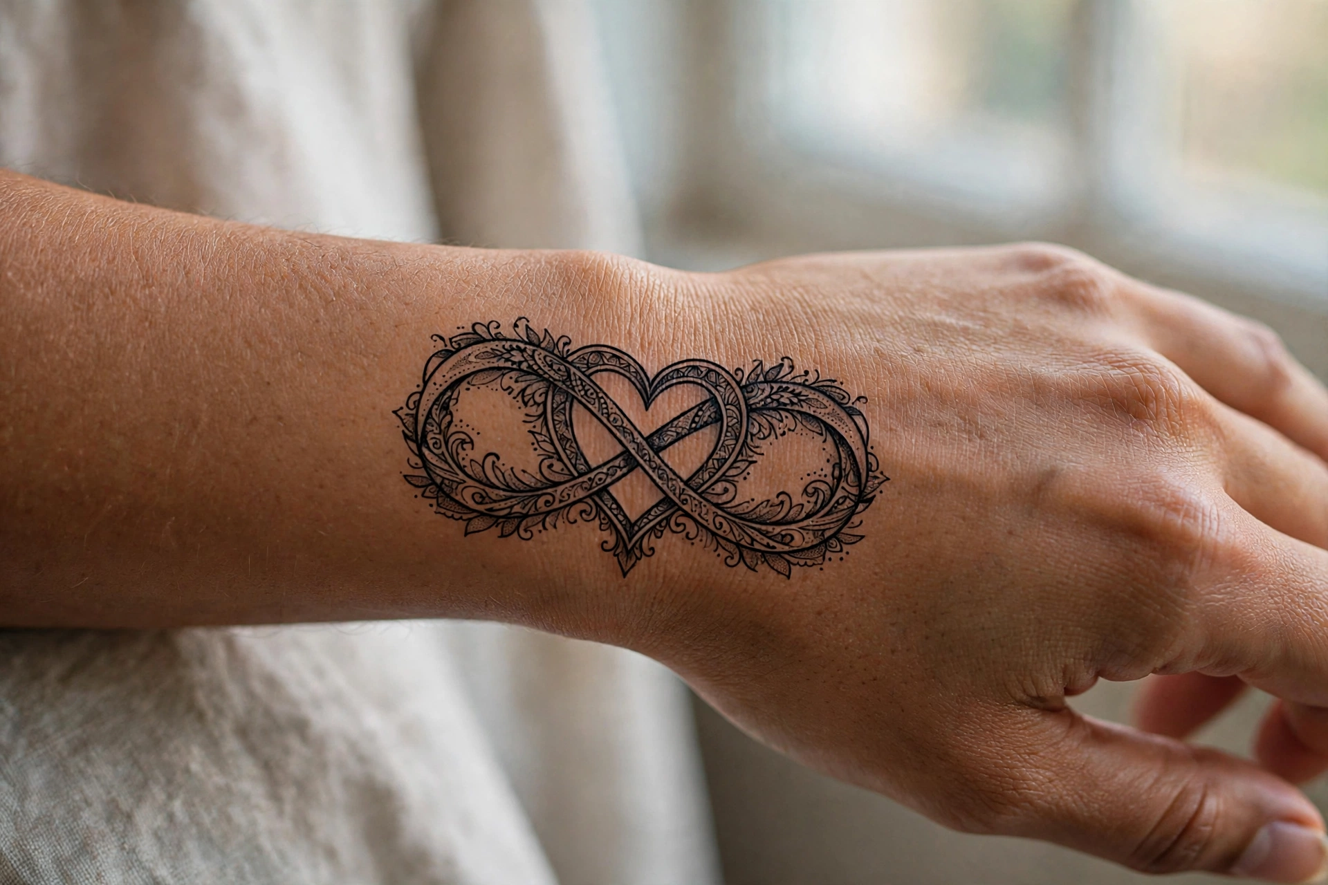 Infinity symbol merged with heart tattoo design