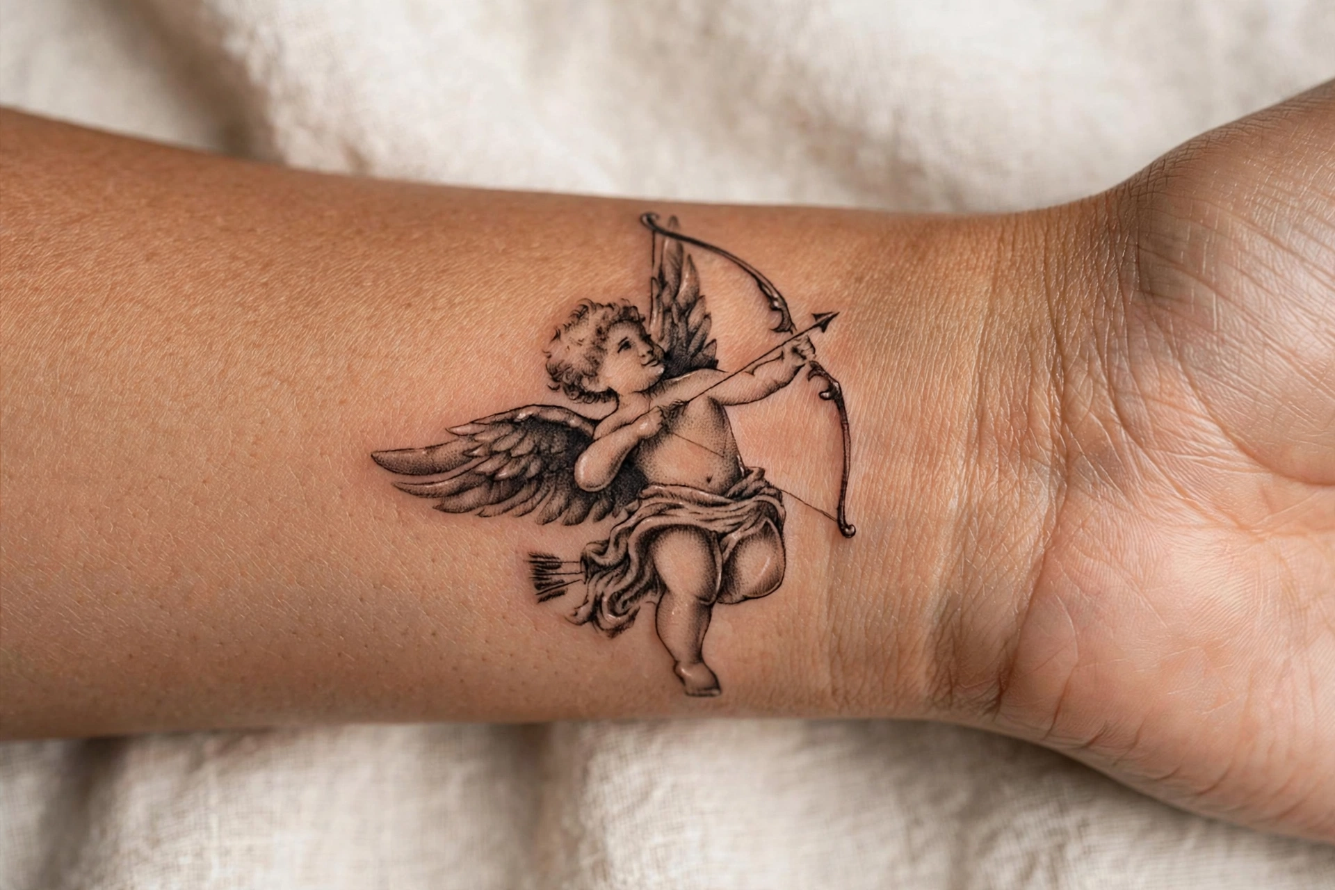 Cute cherub archer tattoo in vintage style