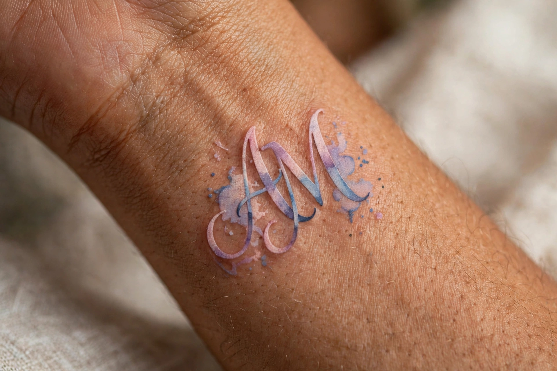 Interlocking couple initials tattoo in elegant script