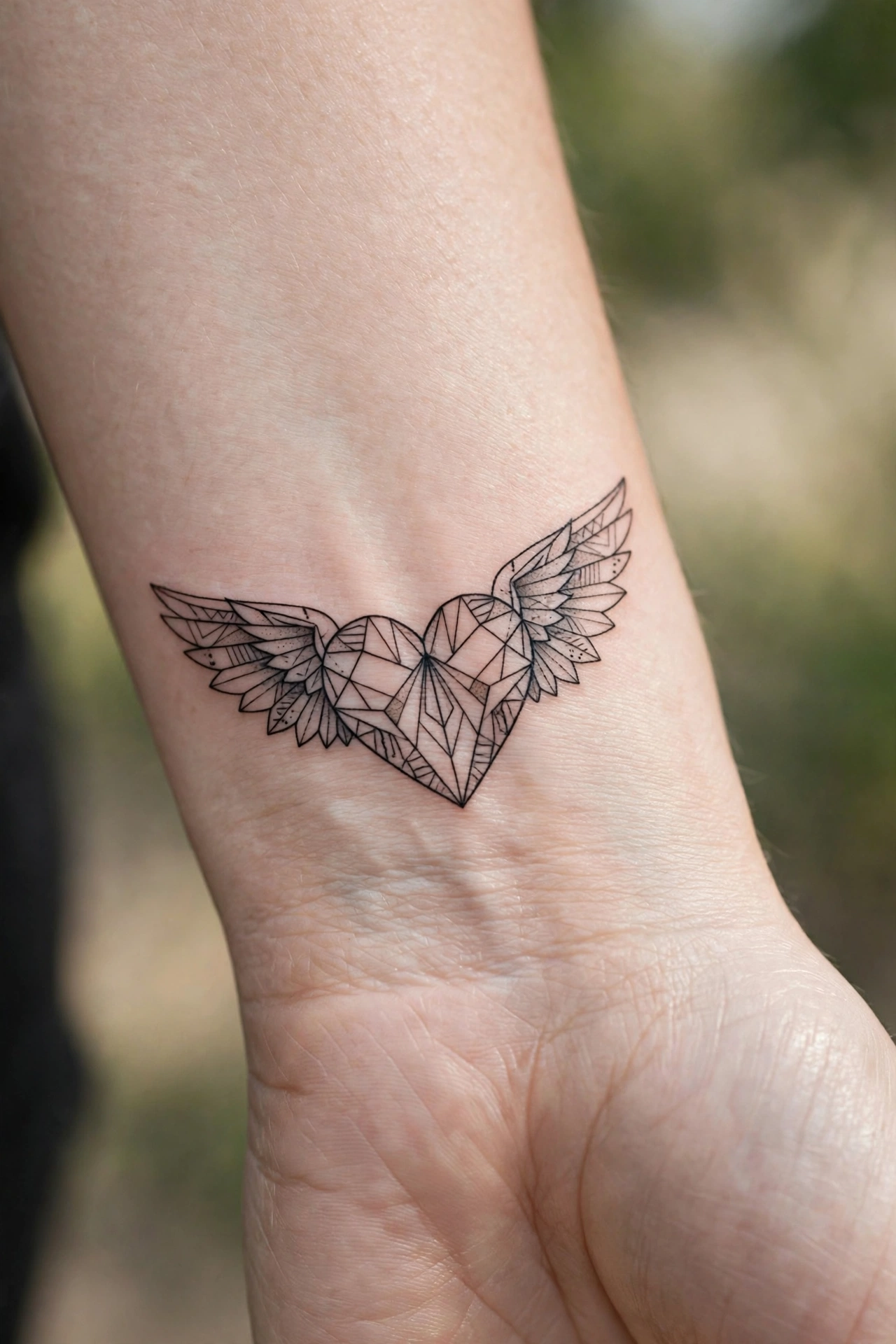 Heart with angel wings tattoo on upper back