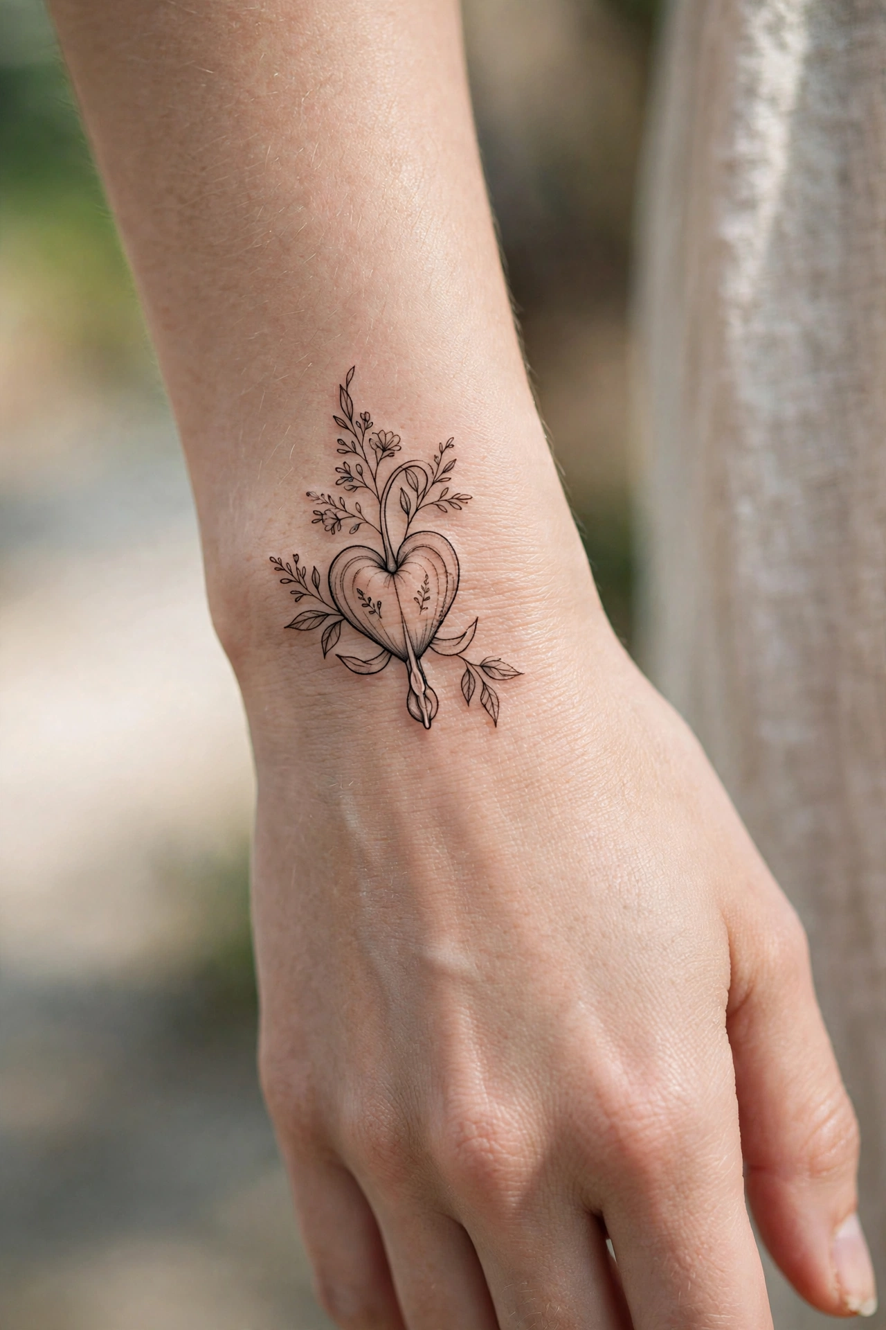 Bleeding heart flower tattoo in pink and white